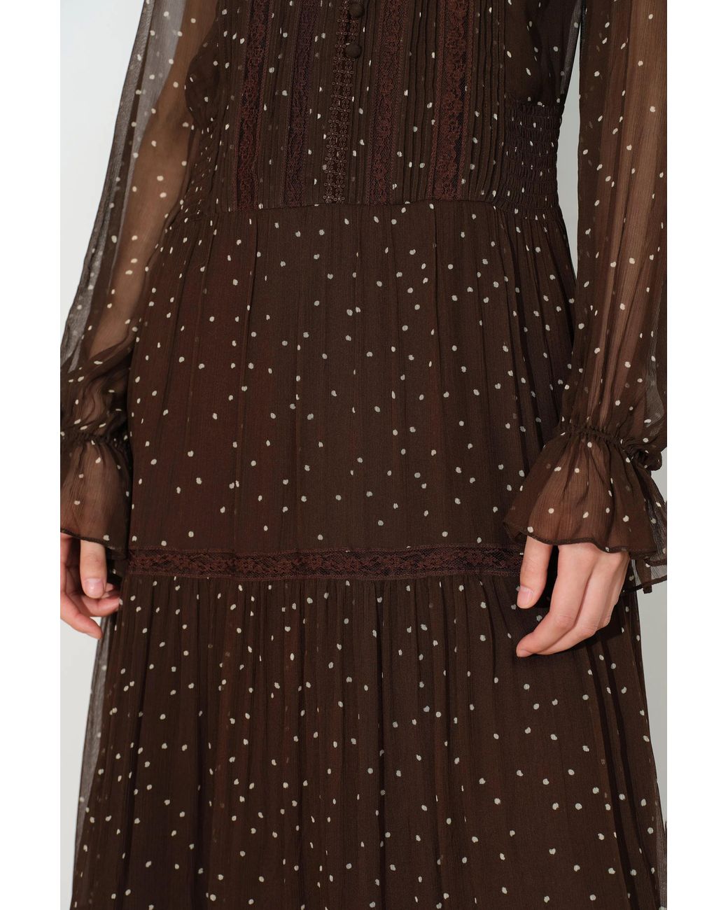 Fabrique Brown Anselm Polka Dot Ruffle Trim Dress With Inner Slip Dress