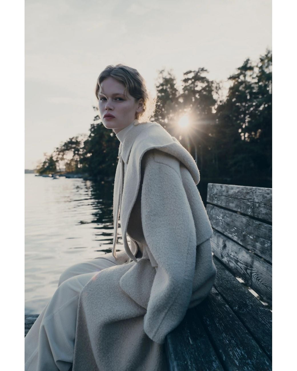 Fabrique Gray Harlan Textured Hooded Scarf Maxi Coat
