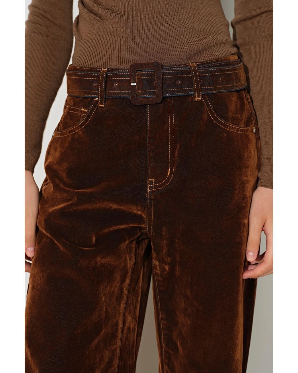 Fabrique Brown Taylor Belted Straight Leg Jeans