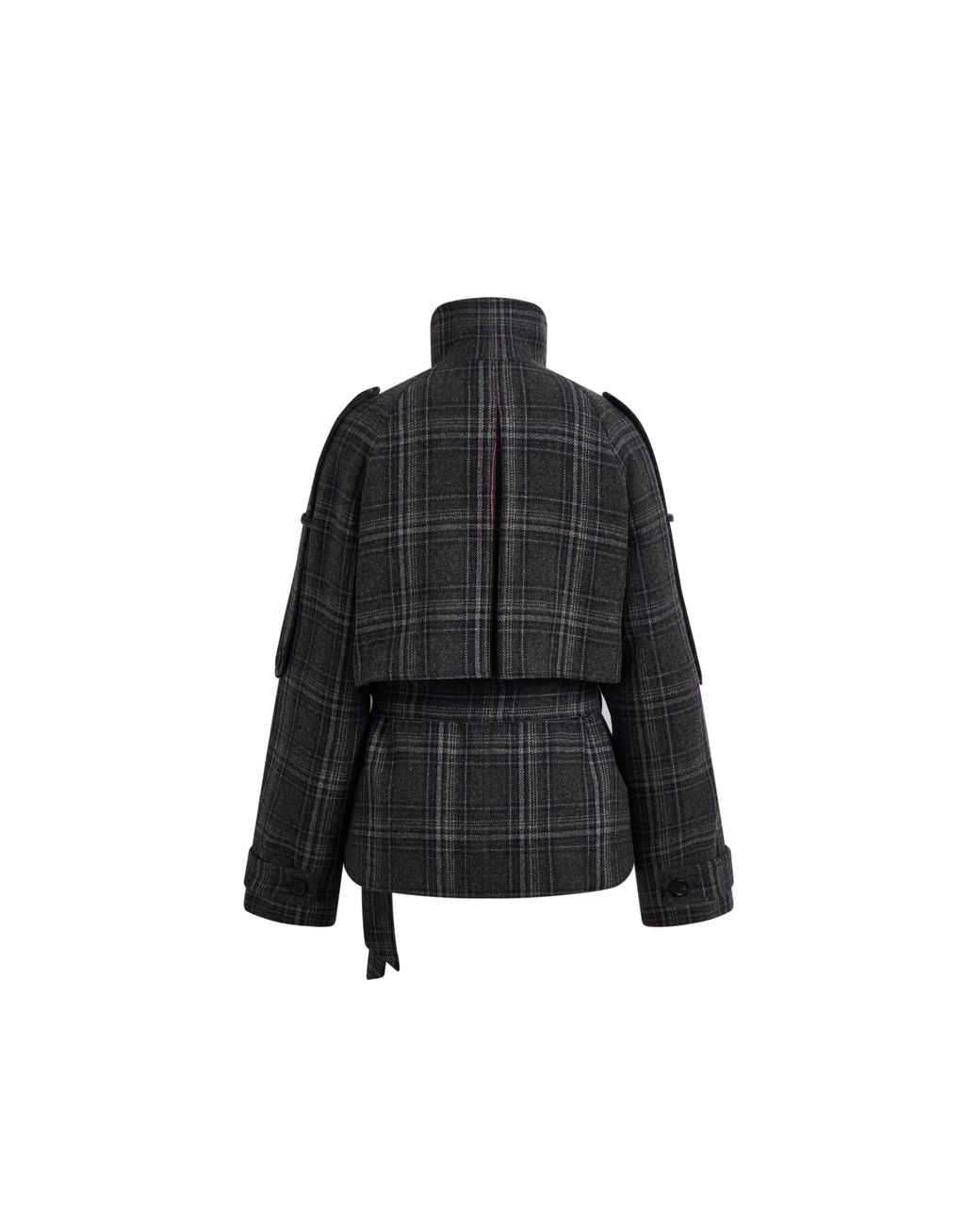 Fabrique Black Ainsley Plaid Belted Stand Collar Jacket