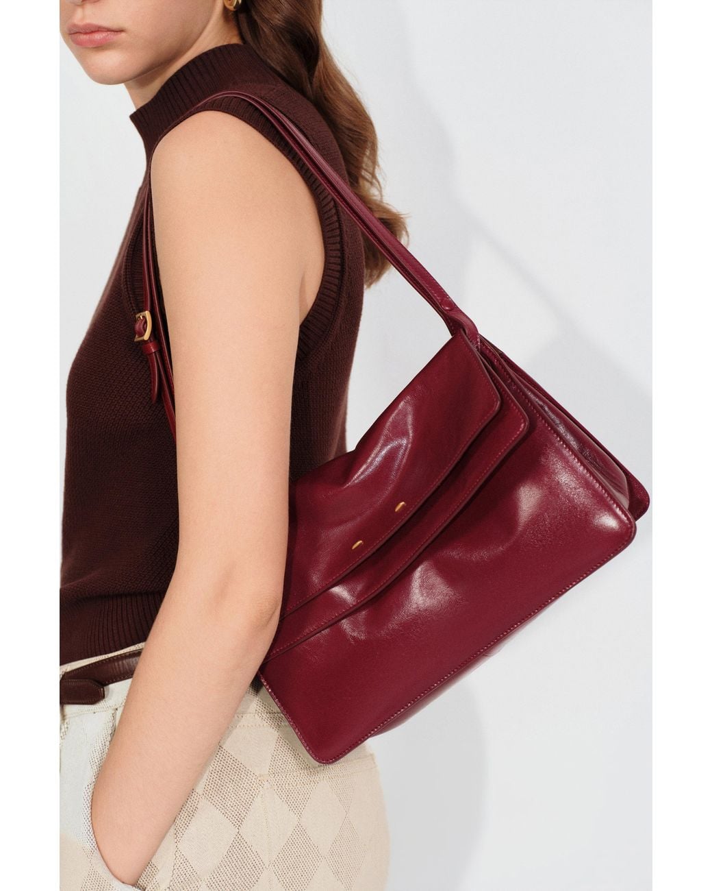 Fabrique Red Soft Rialto Double Flap Bag