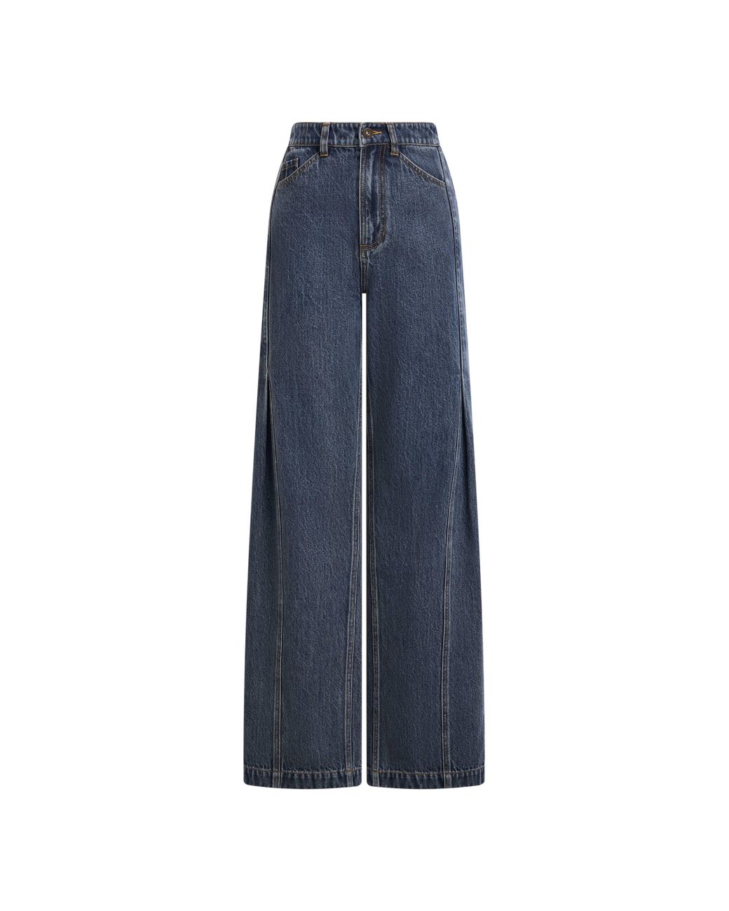 Fabrique Blue Avery Pleated Deconstructed Straight Leg Jeans