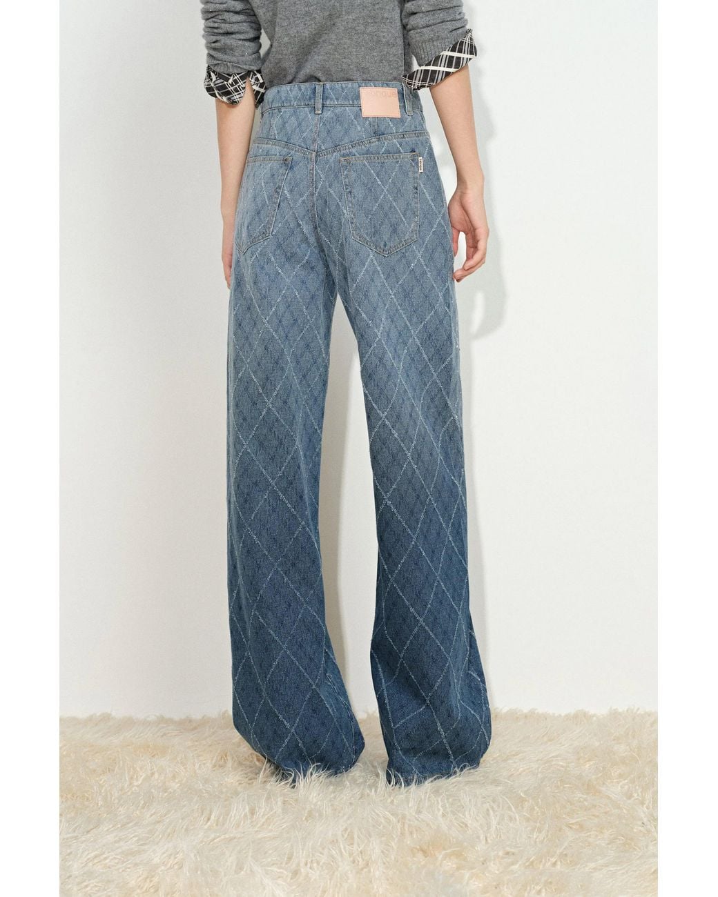 Fabrique Blue Liora Crystal Embellished Crochet Argyle Jeans