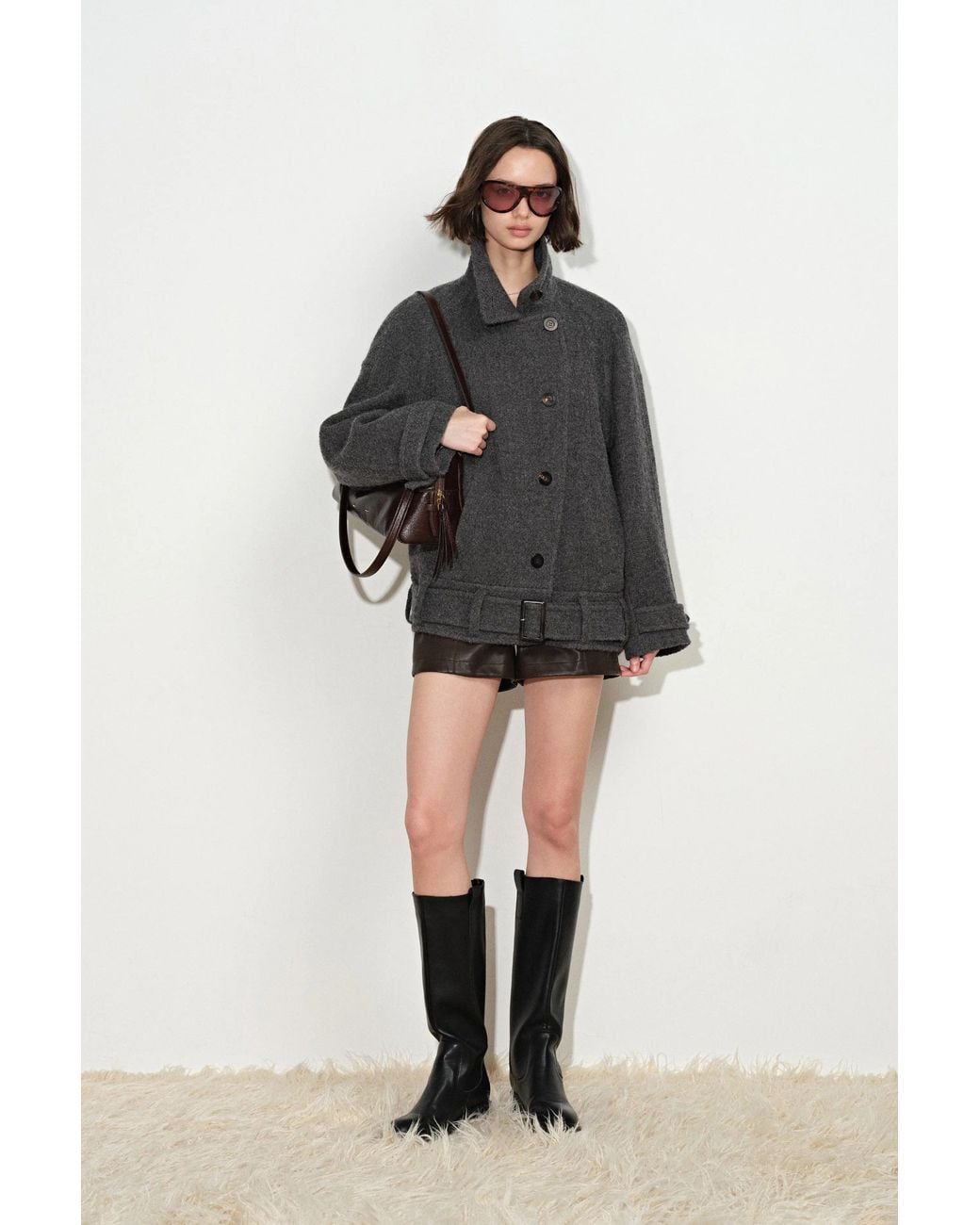 Fabrique Black Hildegard Belted Cropped Coat