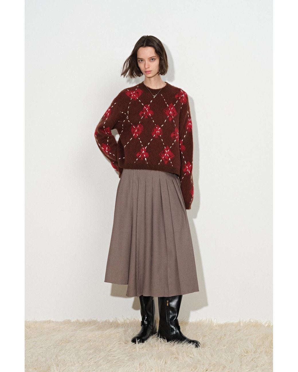 Fabrique Red Bette Hand Sewn Crewneck Sweater