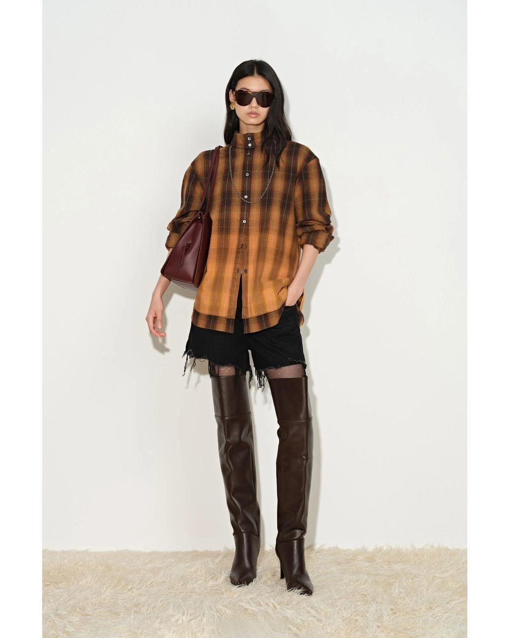 Fabrique Natural Meliora Gradient Plaid Faux Layered Shirt