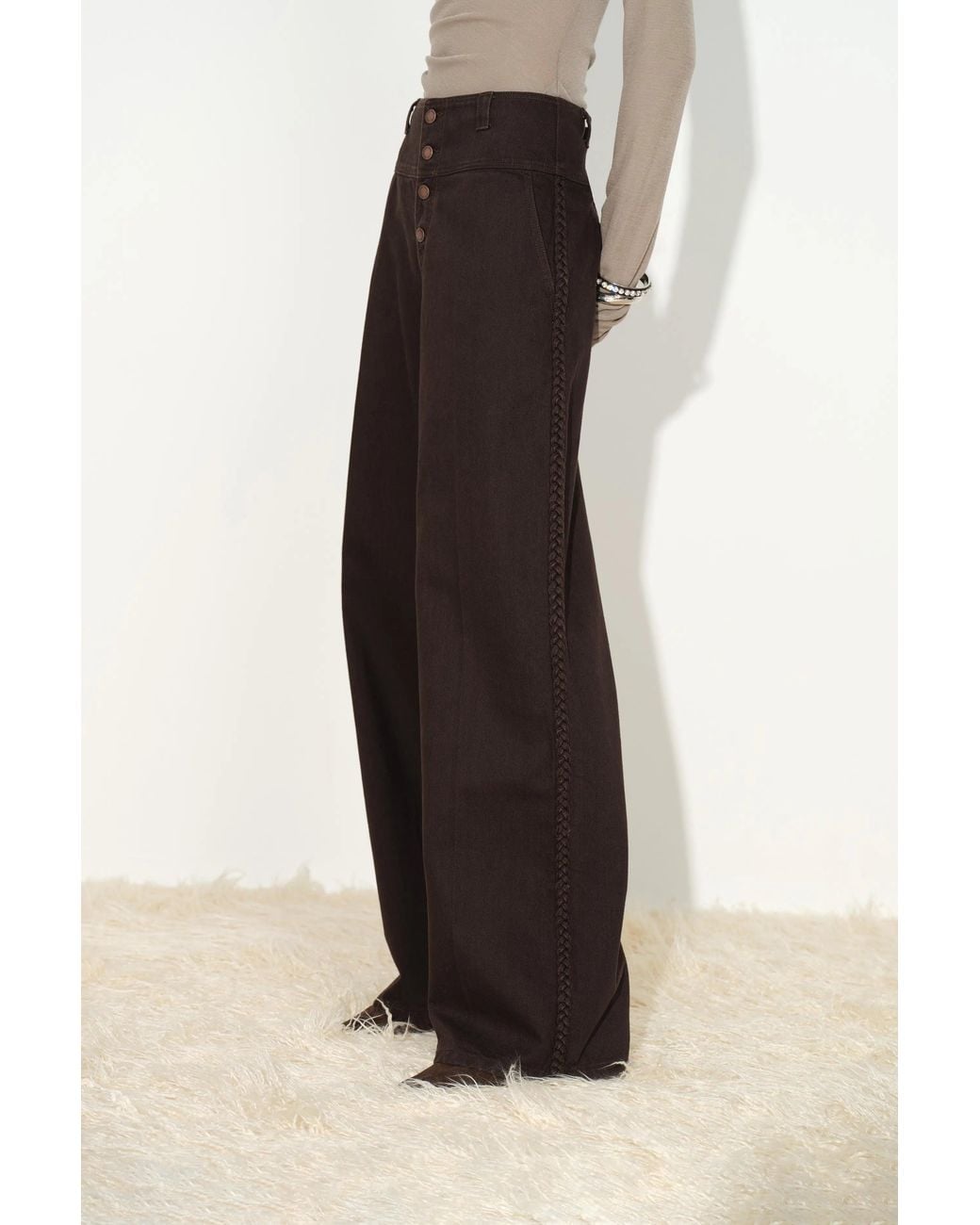 Fabrique Black Lim Tape Trim Wide Leg Jeans