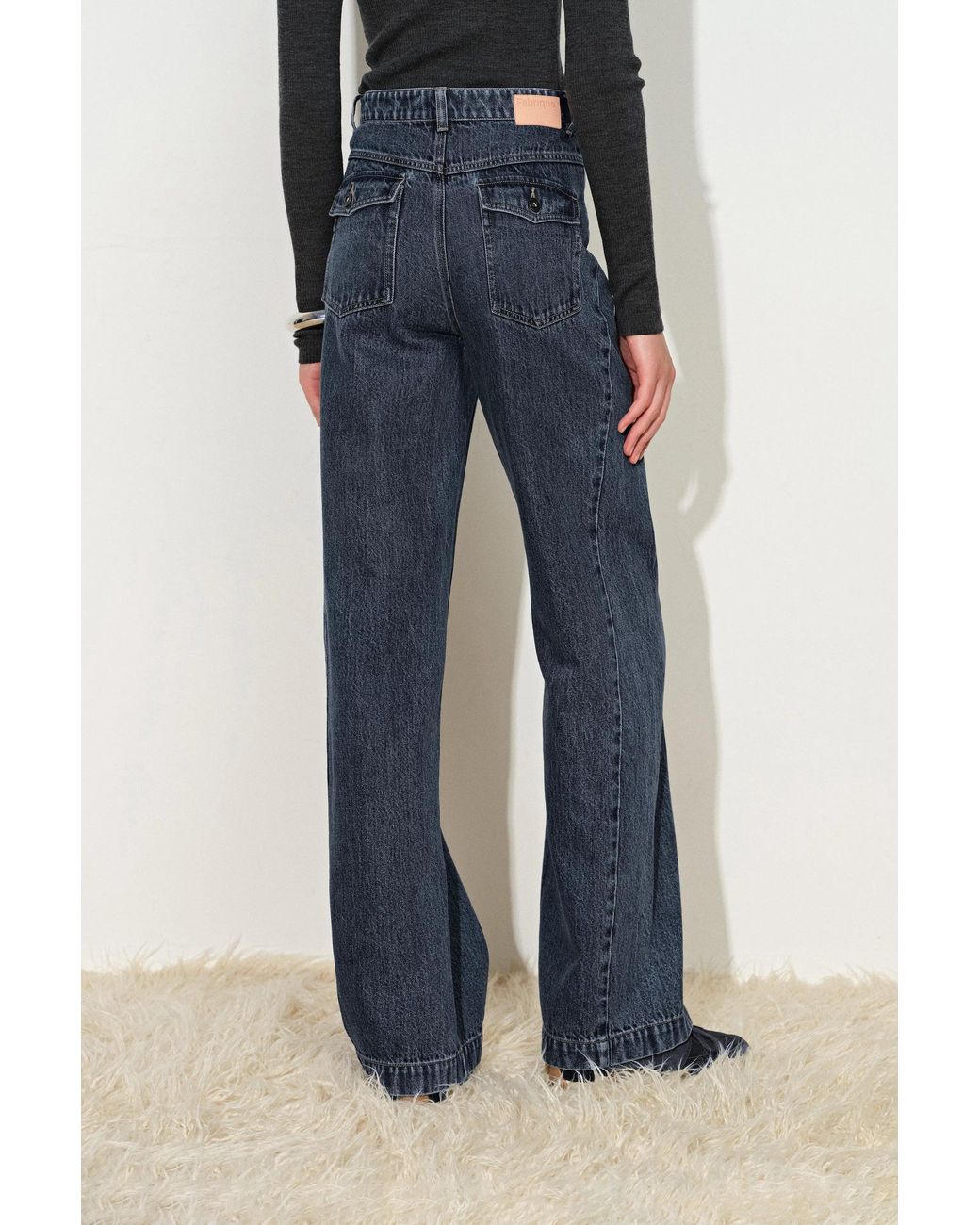 Fabrique Blue Avery Pleated Deconstructed Straight Leg Jeans