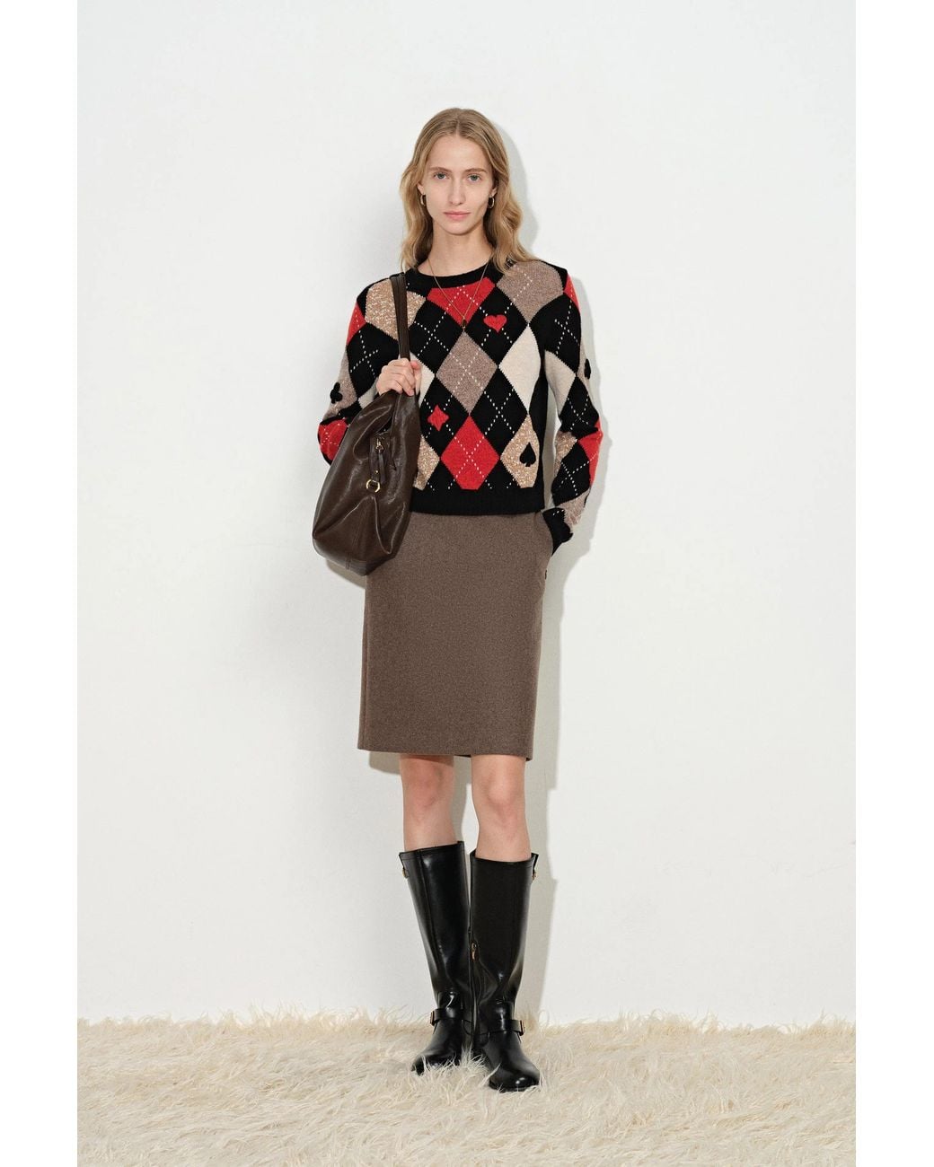 Fabrique Blue Vittoria Hand Embroidery Argyle Sweater