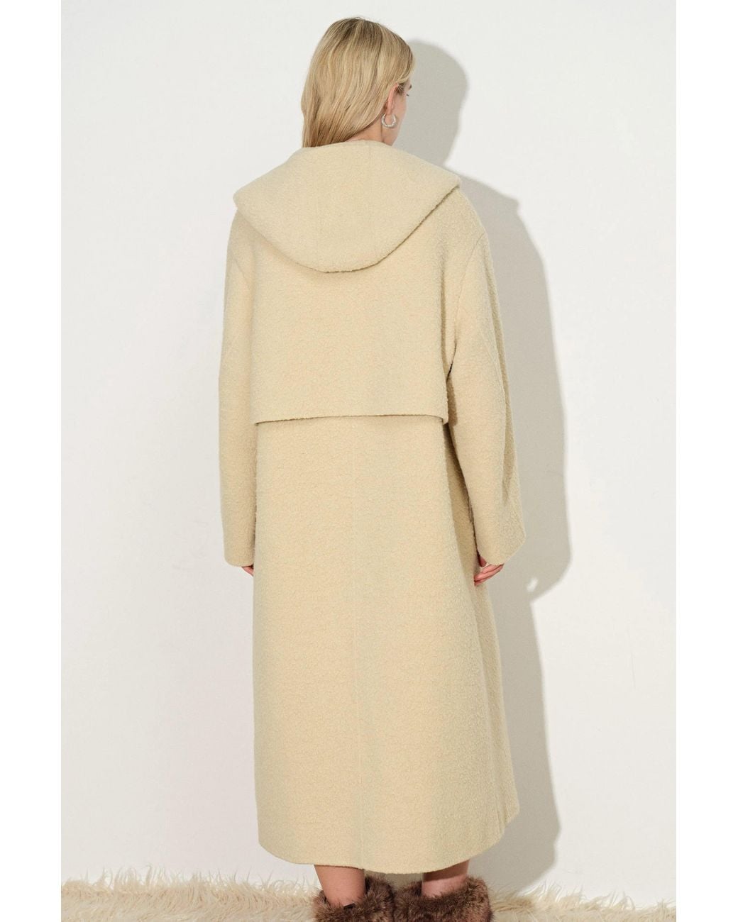 Fabrique Gray Harlan Textured Hooded Scarf Maxi Coat