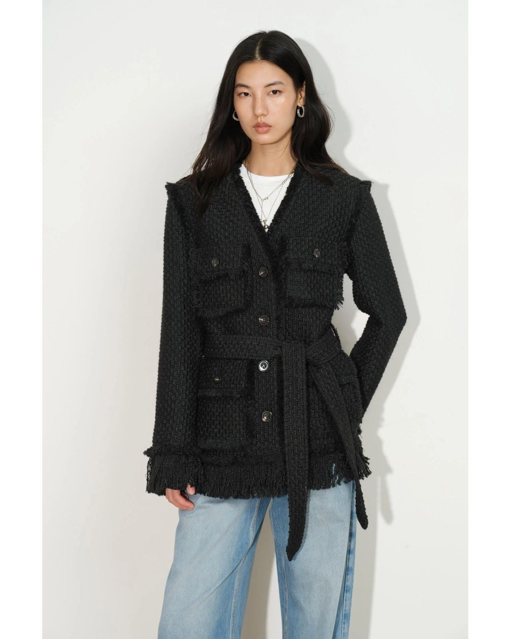 Fabrique Blue Graziosa Belted Fringed Safari Jacket