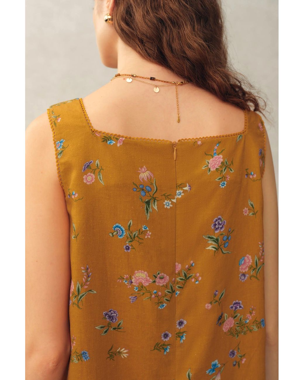 Fabrique Natural Mary Floral Square Neck Sleeveless Short Strap Dress
