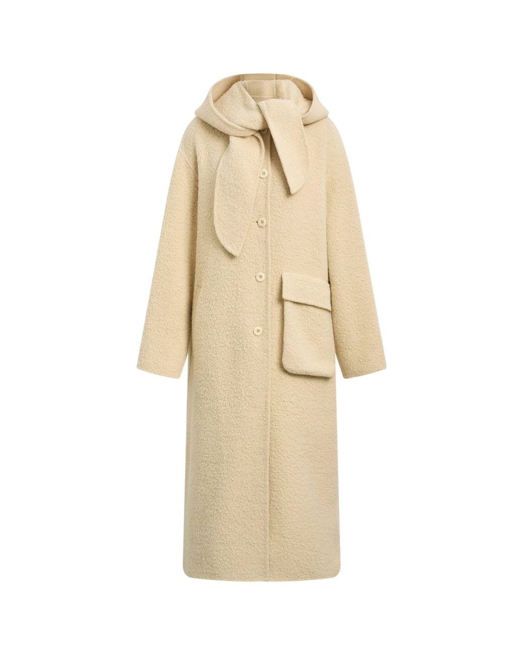 Fabrique Gray Harlan Textured Hooded Scarf Maxi Coat