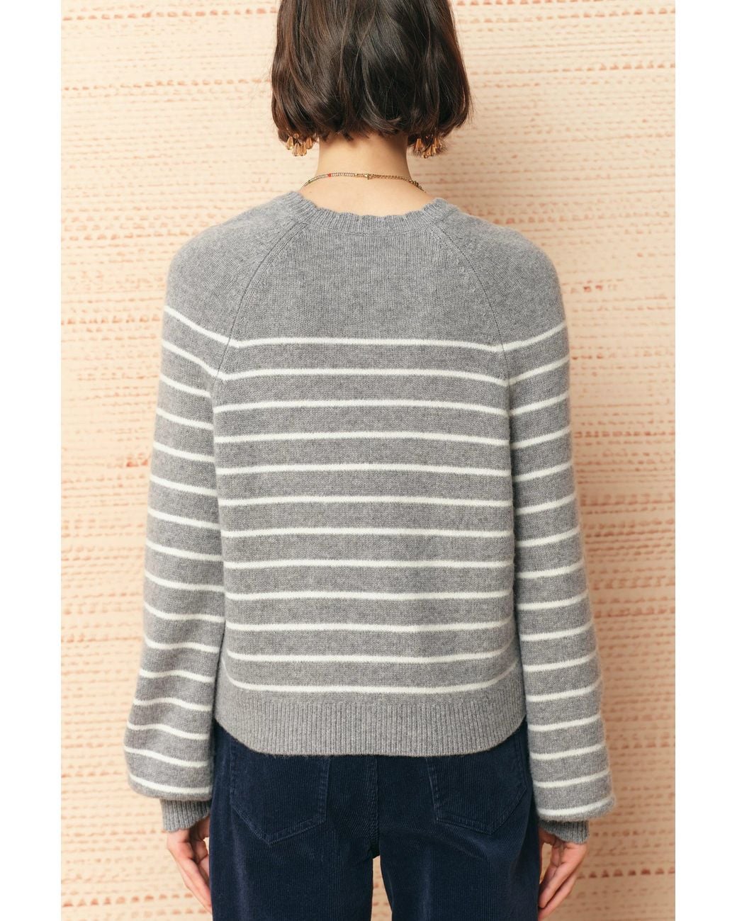 Fabrique Blue Rhea Striped Henley Sweater