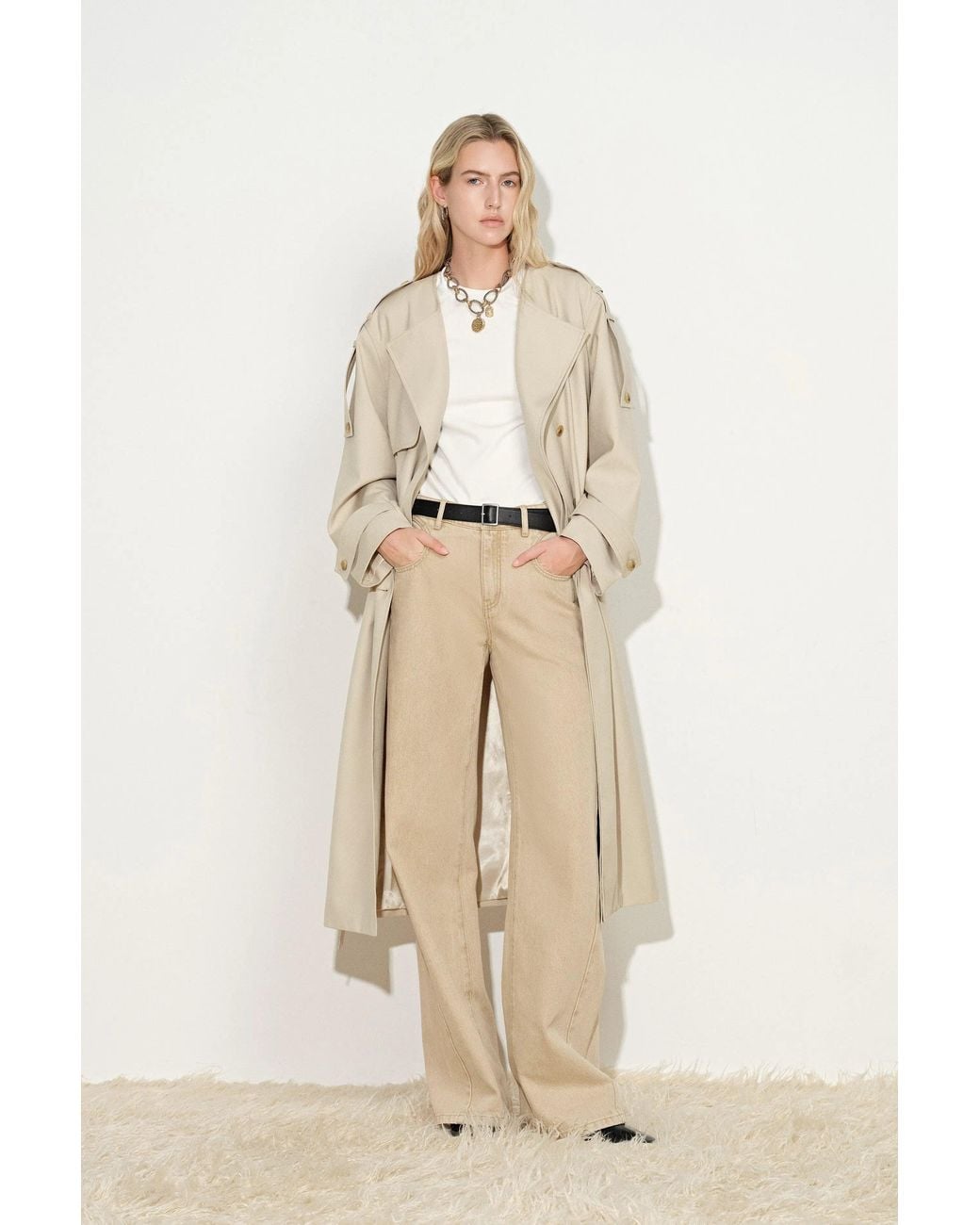 Fabrique Natural Audrey Deconstructed Double Breasted Belted Trench Coat