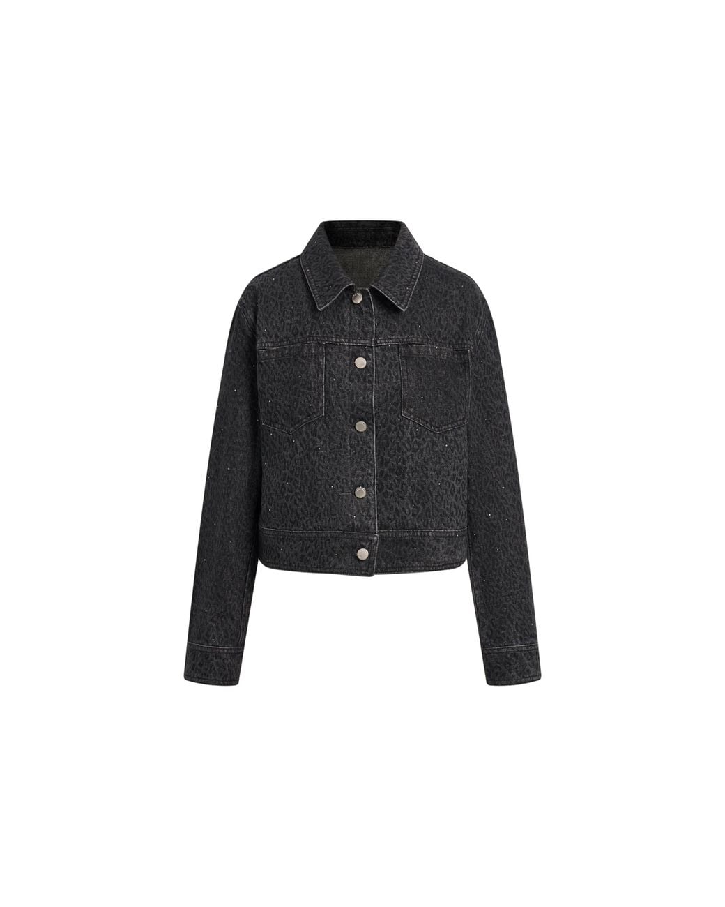 Fabrique Gray Oliver Crystal Embellished Leopard Print Cropped Jacket