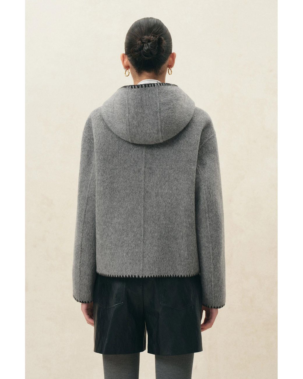 Fabrique Gray Carina Embroidered Hooded Cropped Coat