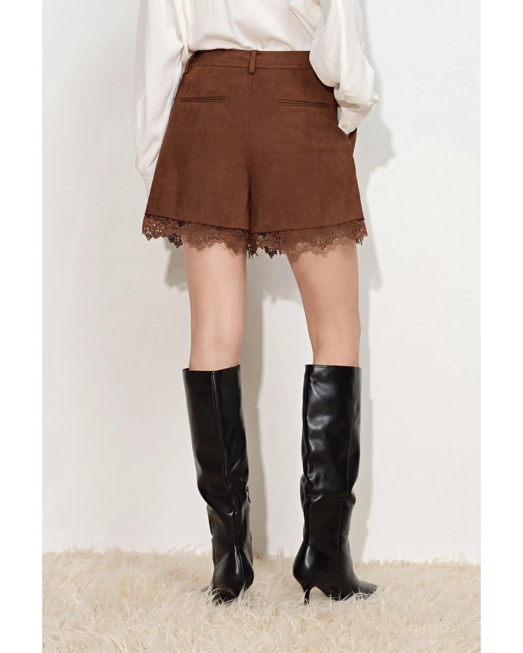 Fabrique Black Hazel Lace Panel Belted Shorts