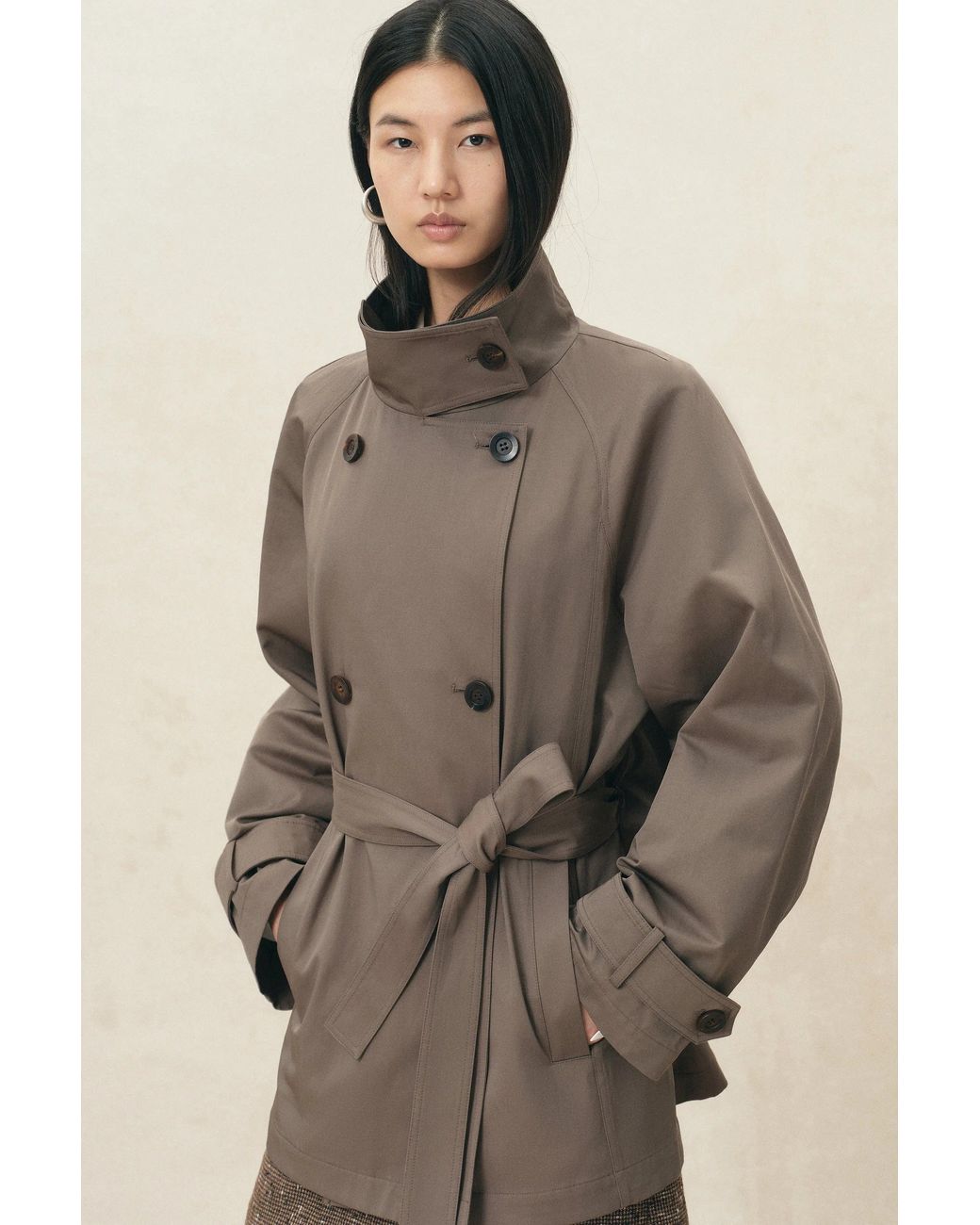 Fabrique Natural Bower Double Breasted Cropped Trench Coat