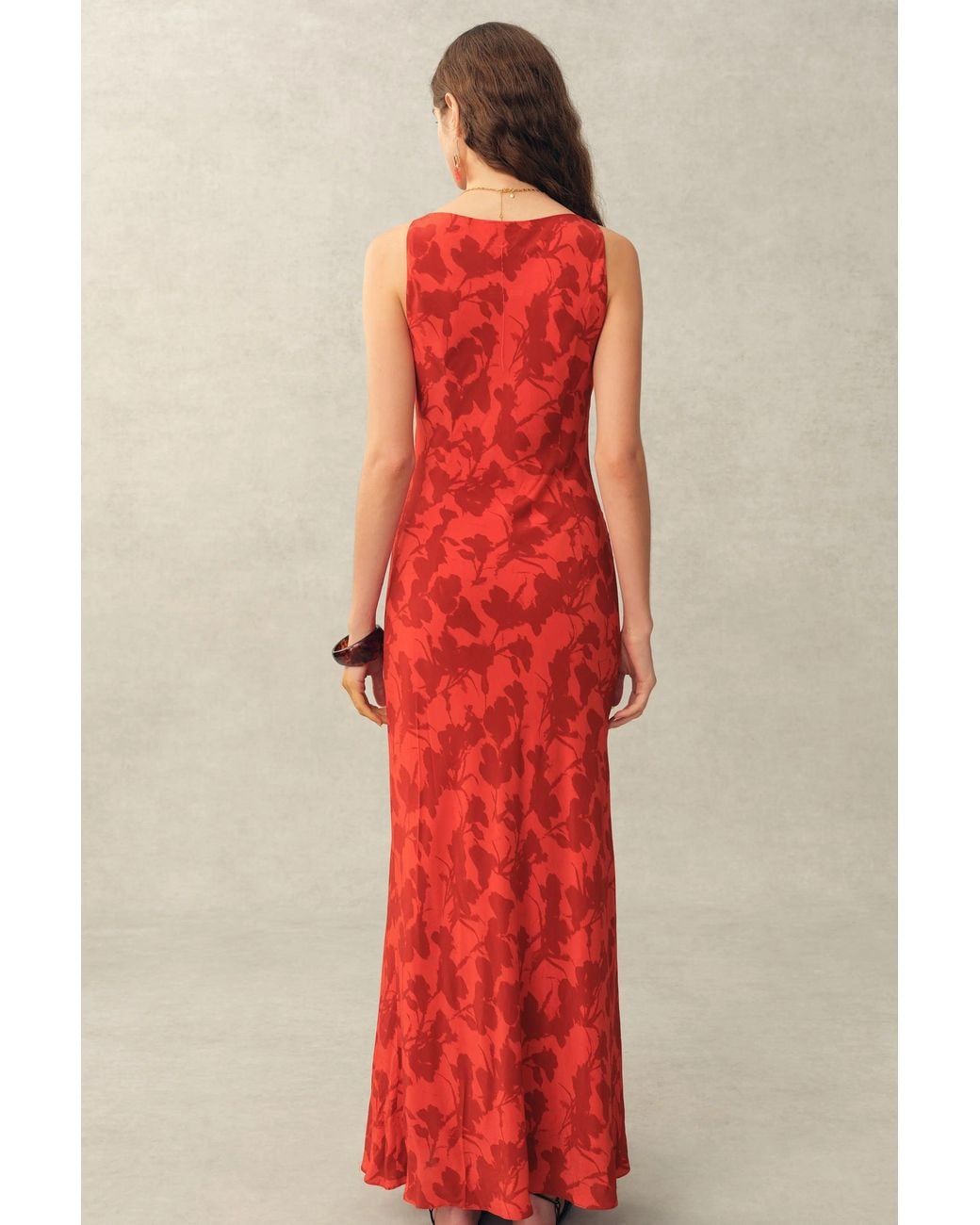 Fabrique Red Elodie Rose Cowl Neck Sleeveless Dress