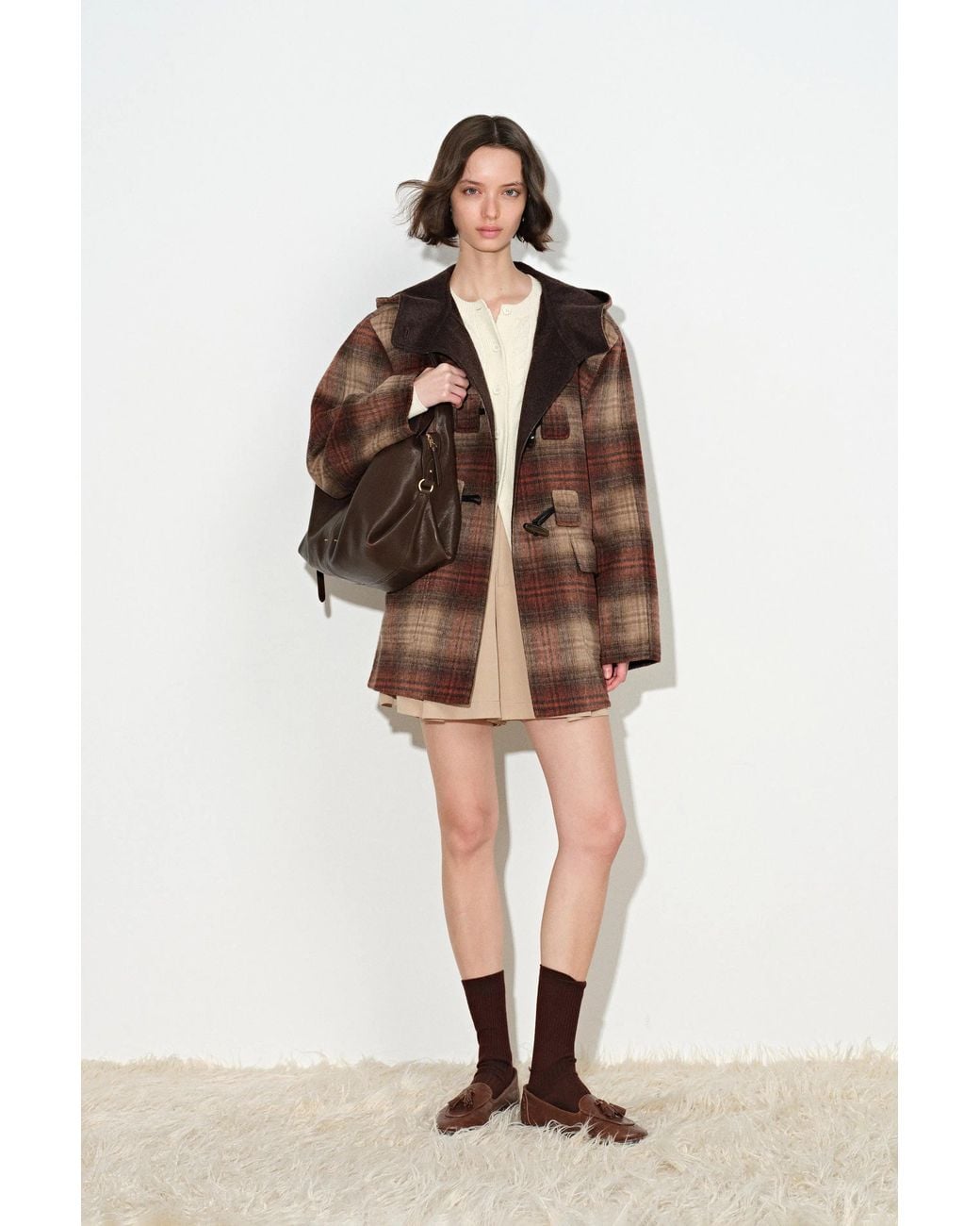 Fabrique Multicolor Aeliana Plaid Hooded Midi Coat