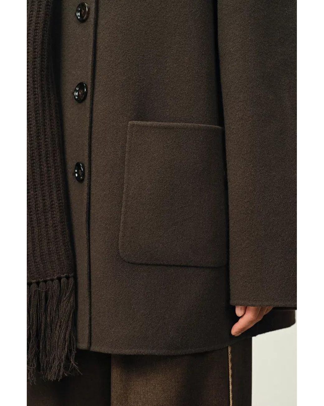 Fabrique Black Kaila Fringed Scarf Coat