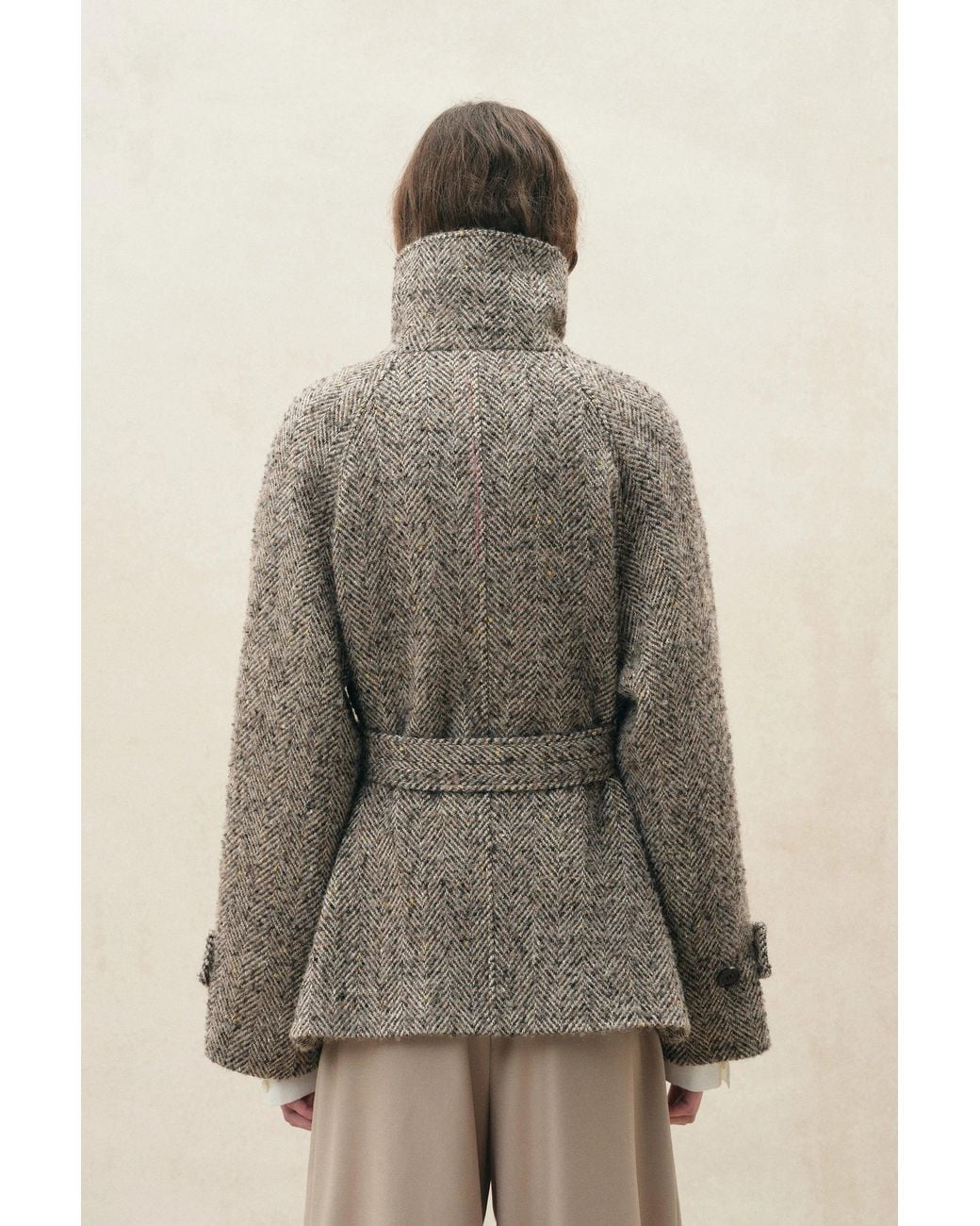 Fabrique Natural Eleanor Flecked Herringbone Cropped Coat