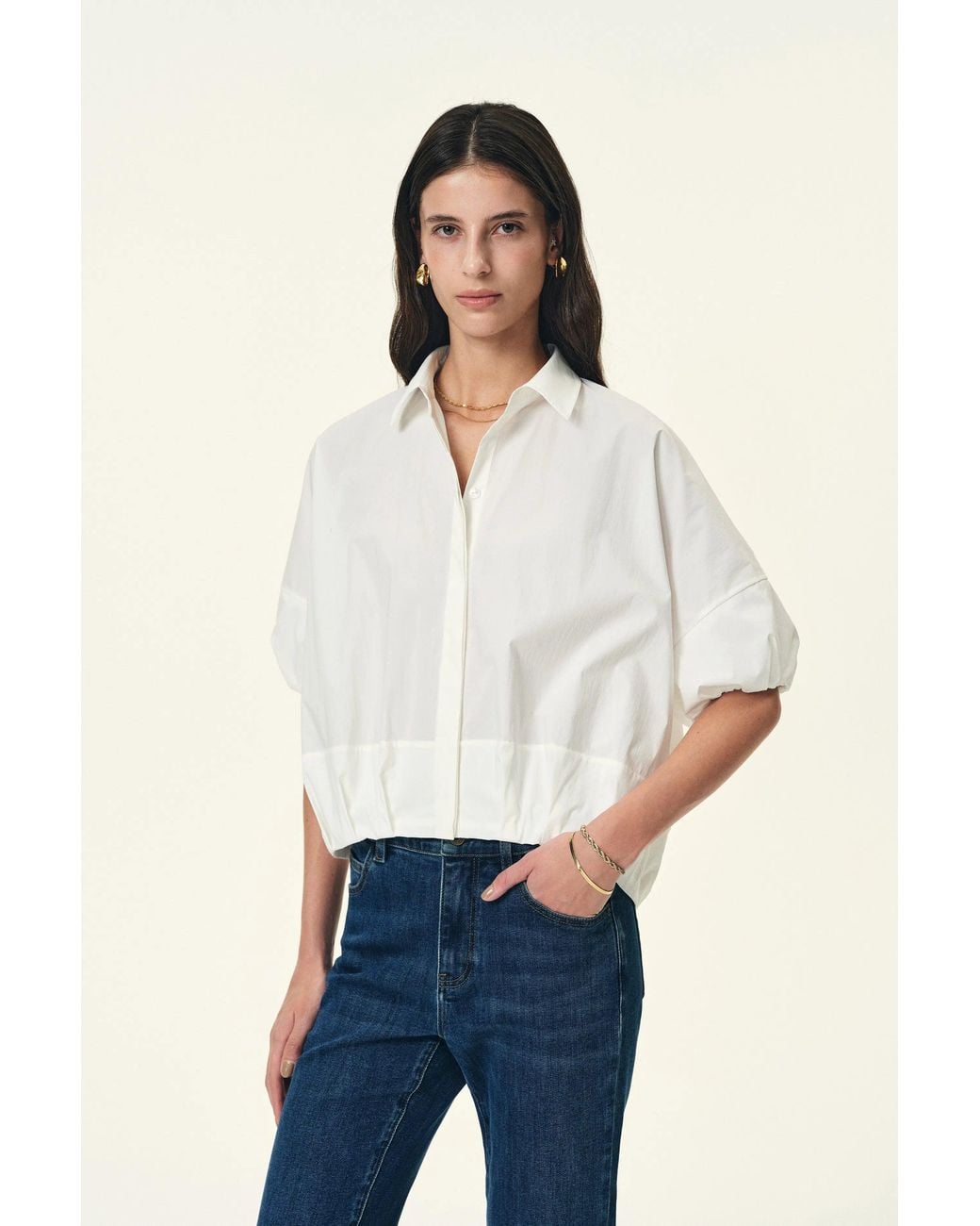 Fabrique Blue Claire Puff Sleeve Bubble Shirt