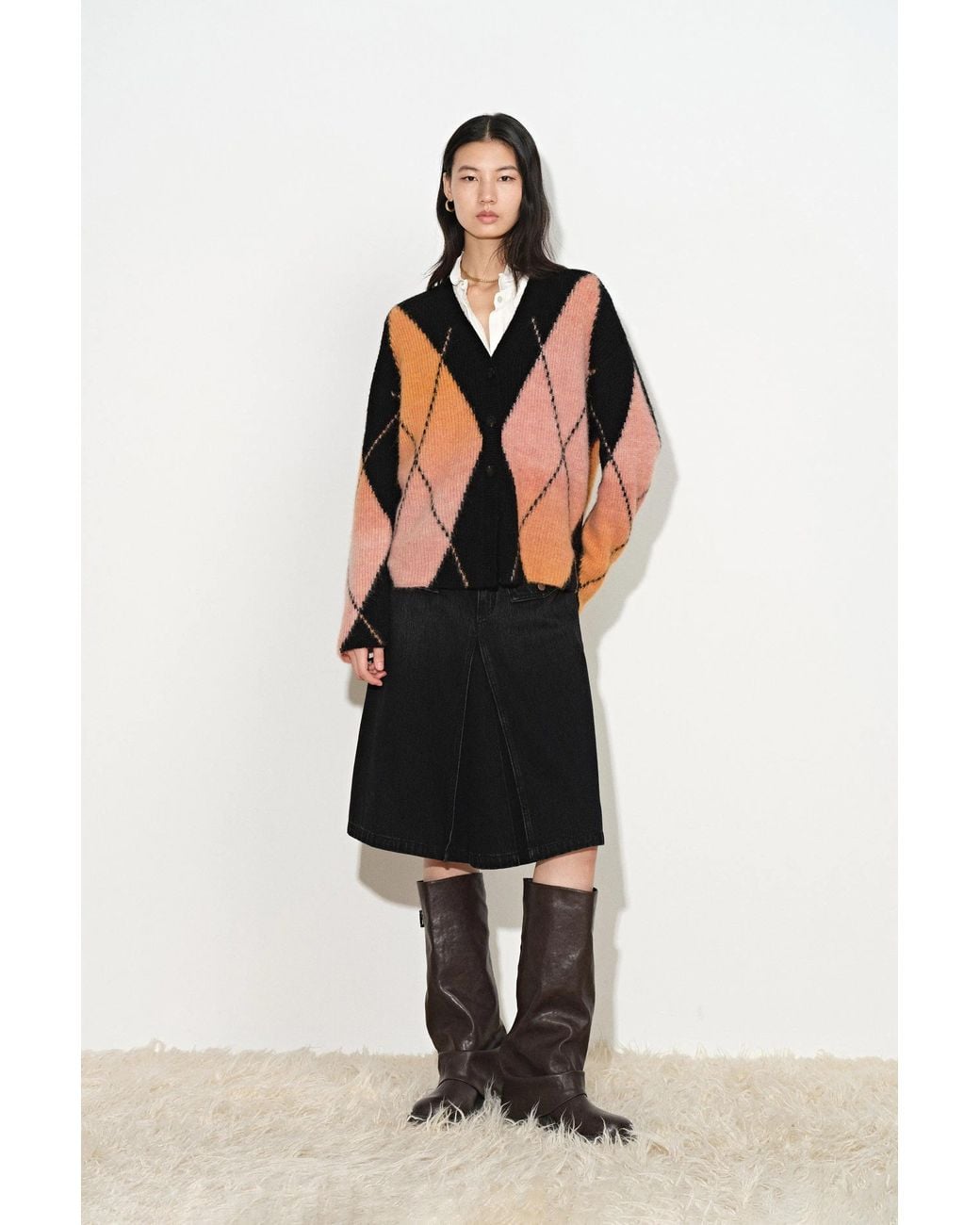 Fabrique Orange Bruce Space Dyed Gradient Argyle Cardigan