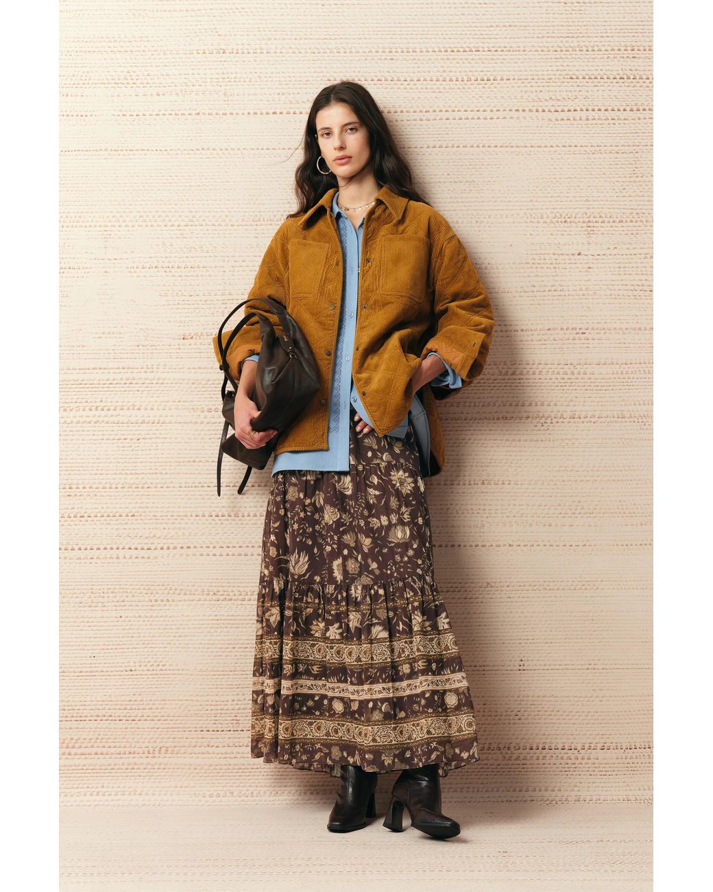 Fabrique Brown Juniper Persian Inspired Floral Skirt