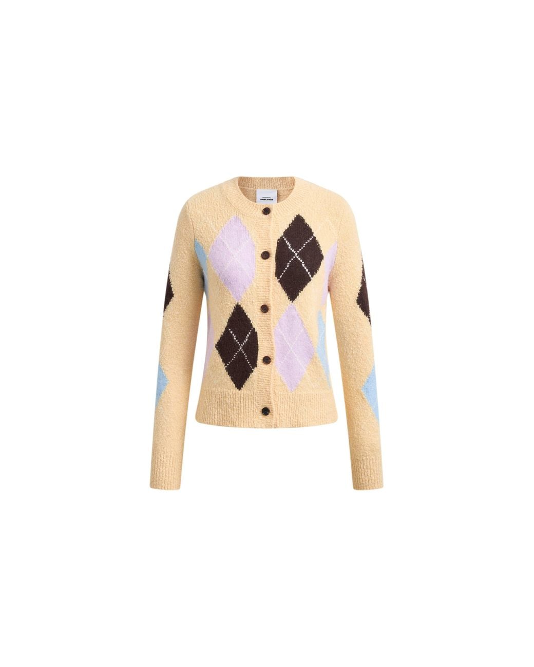 Fabrique Natural Hart Argyle Cropped Crewneck Cardigan