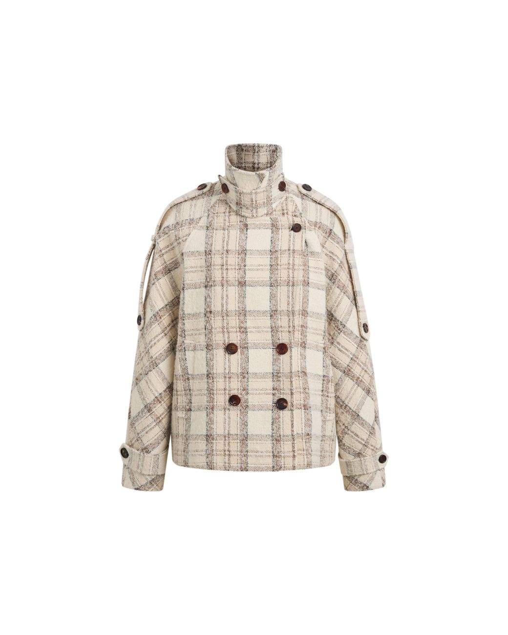 Fabrique Natural Fleur Textured Plaid Cropped Coat