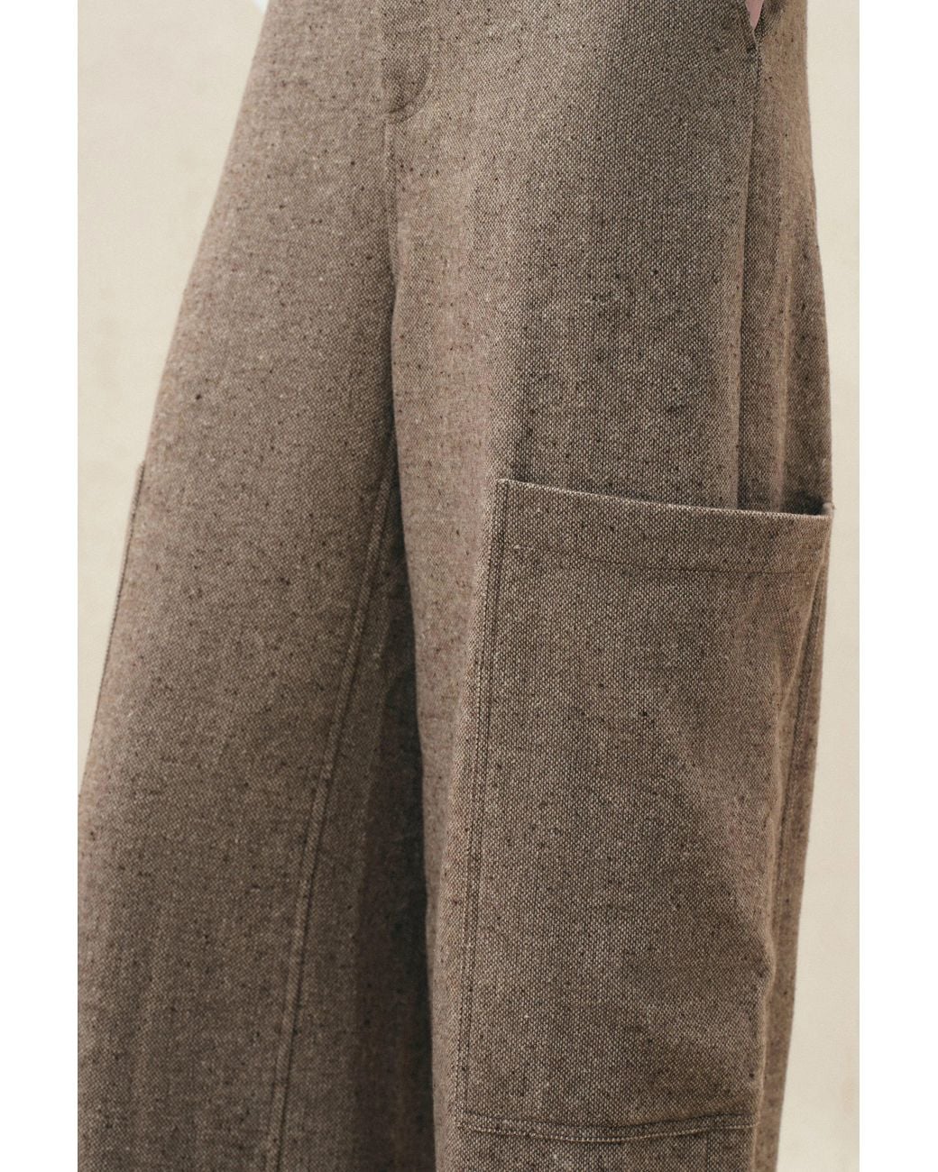 Fabrique Natural Beatrice Flecked Wide Leg Tailored Trousers With Patch Pockets