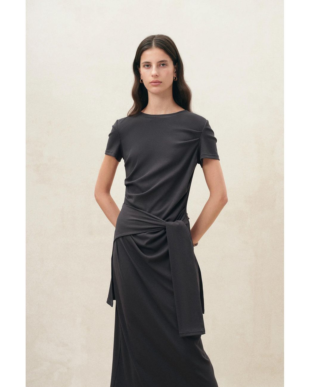 Fabrique Natural Isla Ruched Tie Front T-Shirt Dress