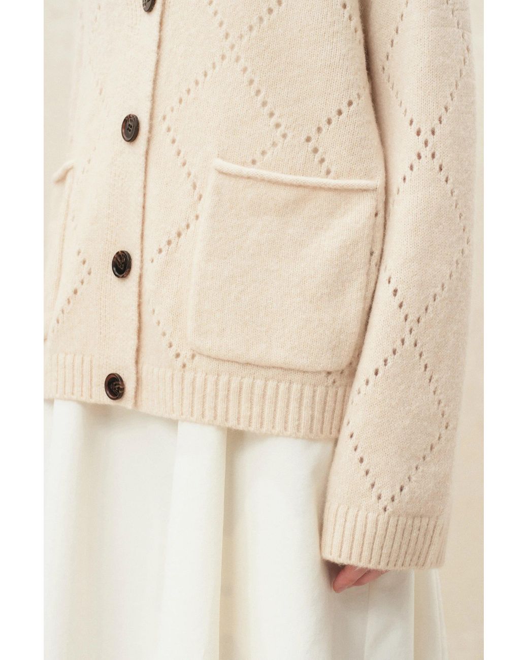 Fabrique Natural Kaia Argyle Openwork Cardigan