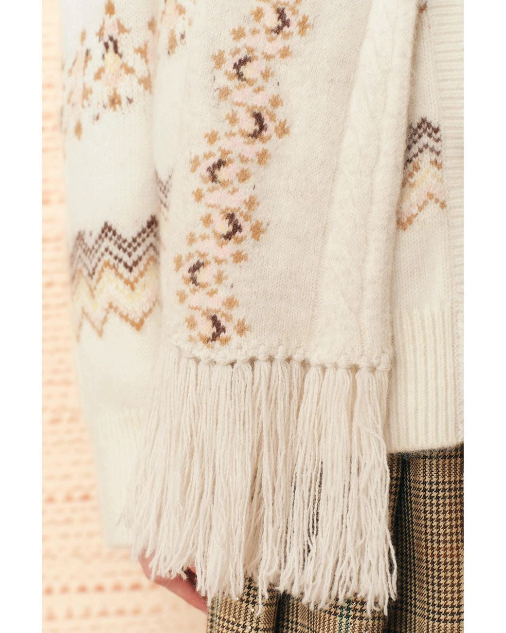 Fabrique Natural Audrey Fair Isle Fringed Hooded Scarf