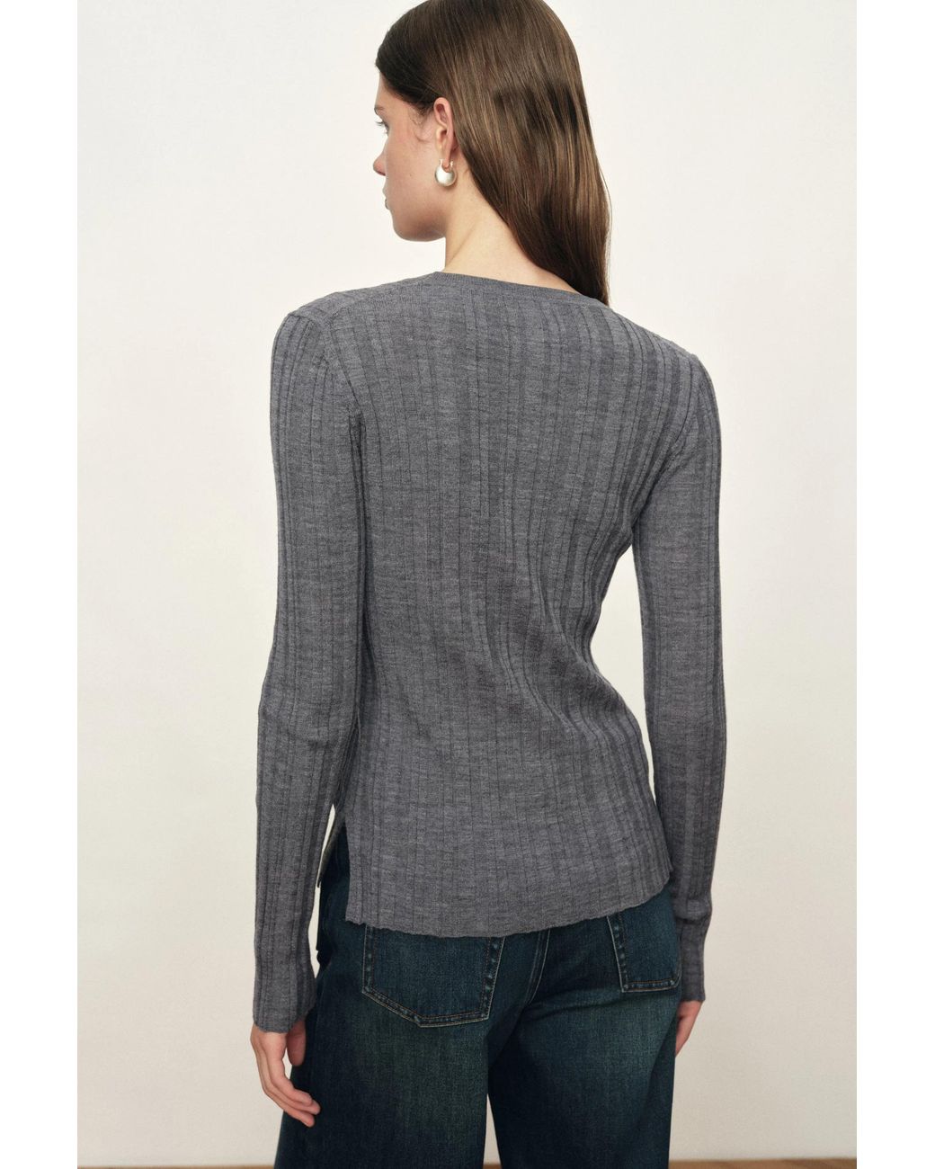 Fabrique Blue Cara Side Slit Long Sleeve Fitted Top