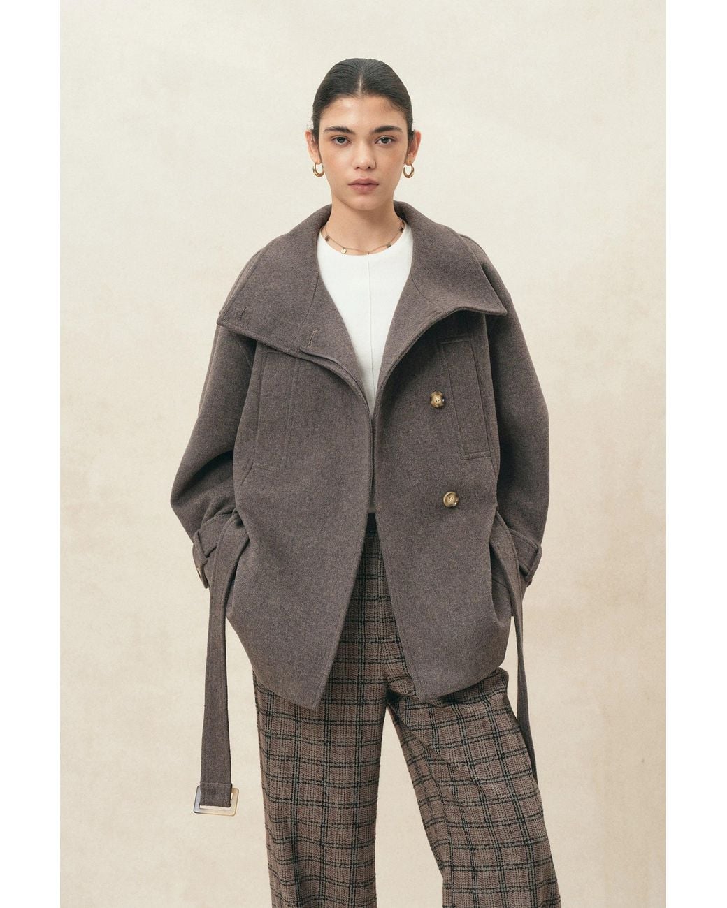 Fabrique Gray Dublin Belted Low Waist Cropped Coat
