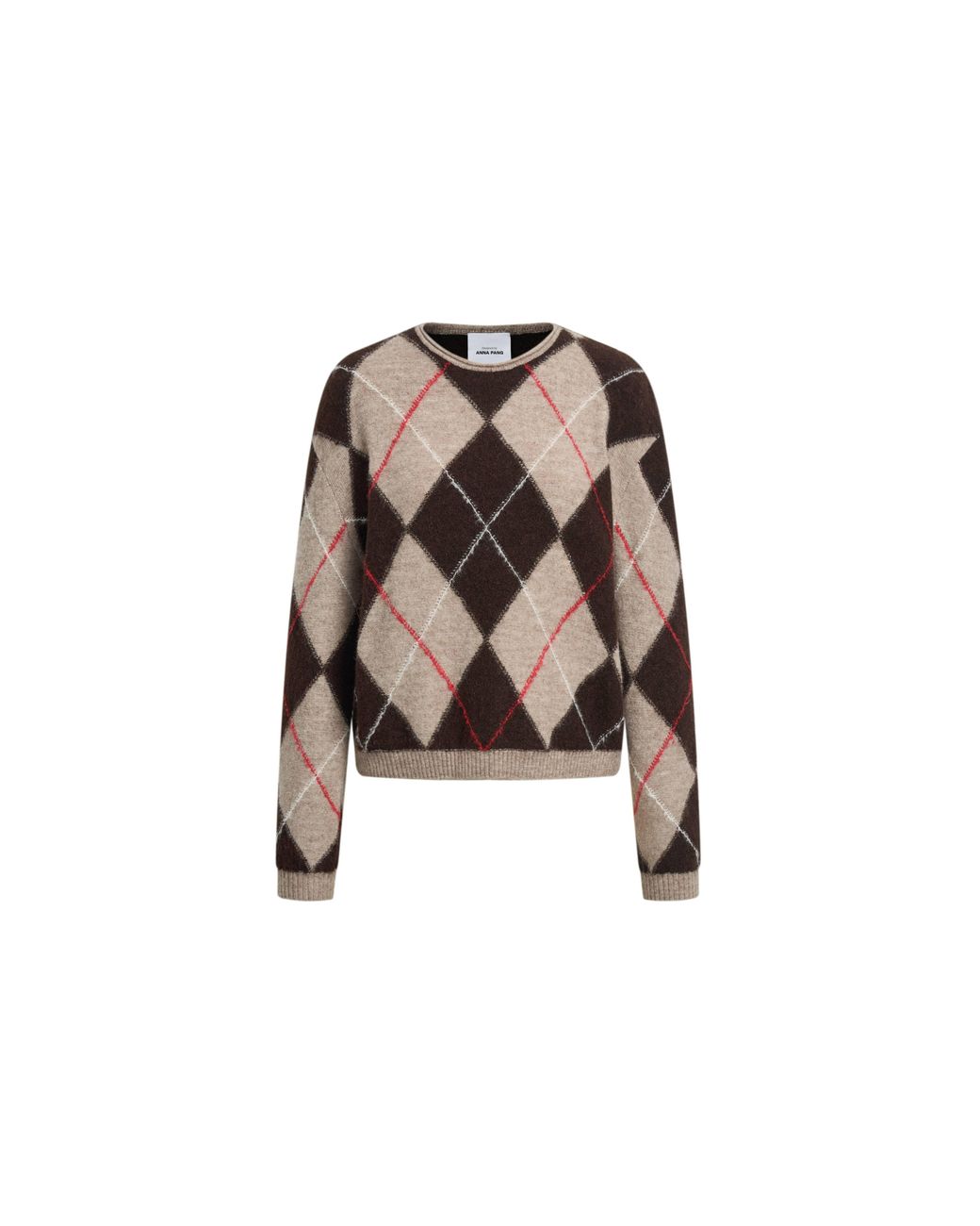 Fabrique Natural Ash Embroidered Contrast Argyle Sweater