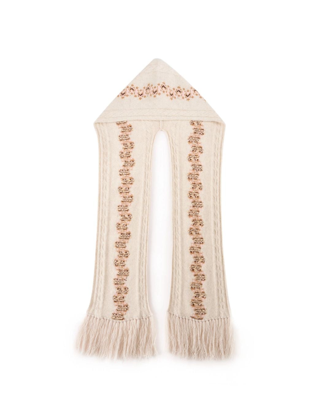 Fabrique Natural Audrey Fair Isle Fringed Hooded Scarf