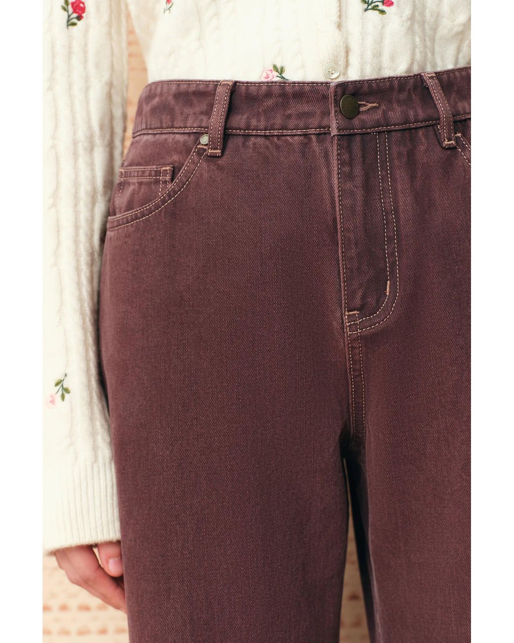 Fabrique Brown Elowen Cropped Straight Leg Jeans