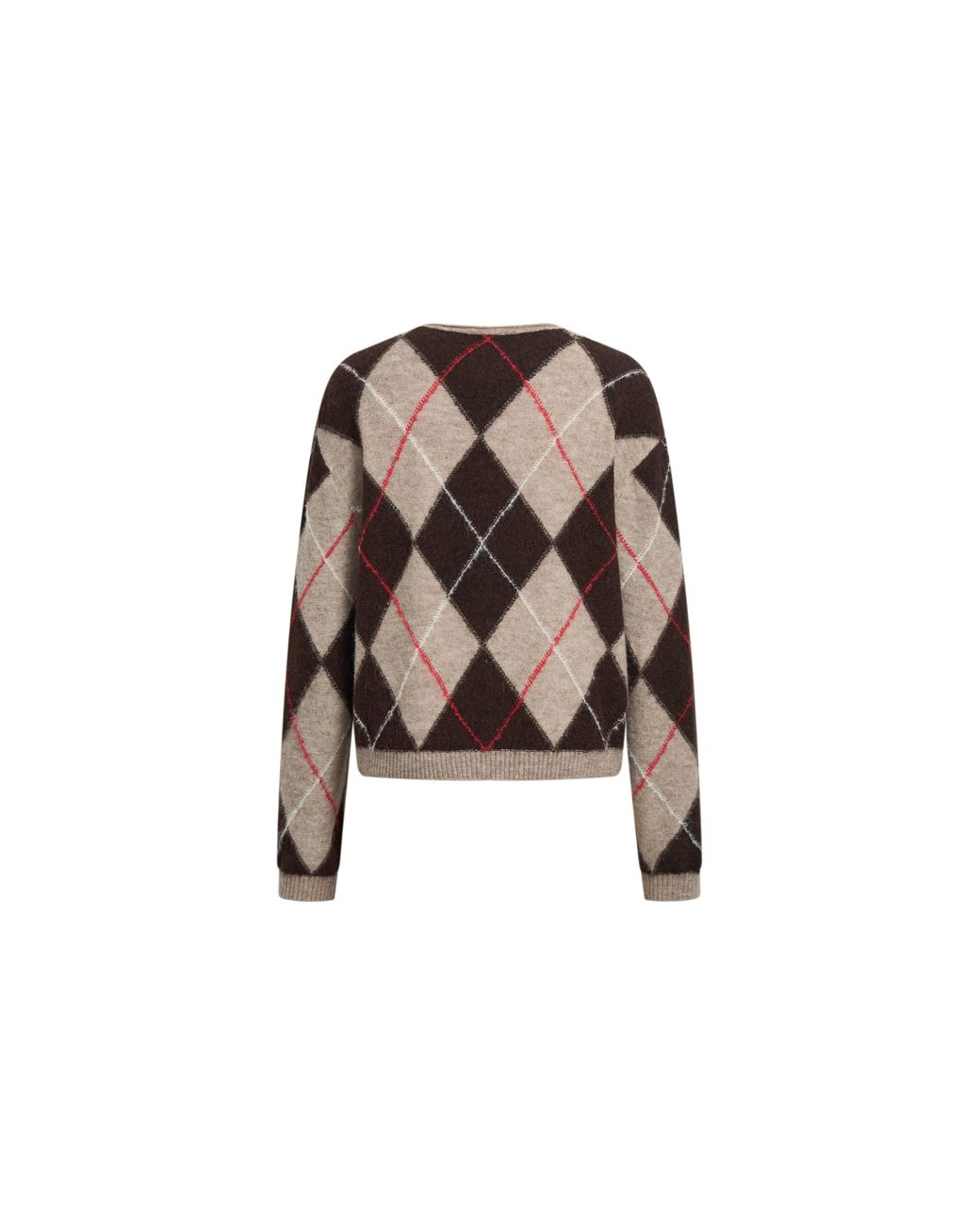 Fabrique Natural Ash Embroidered Contrast Argyle Sweater