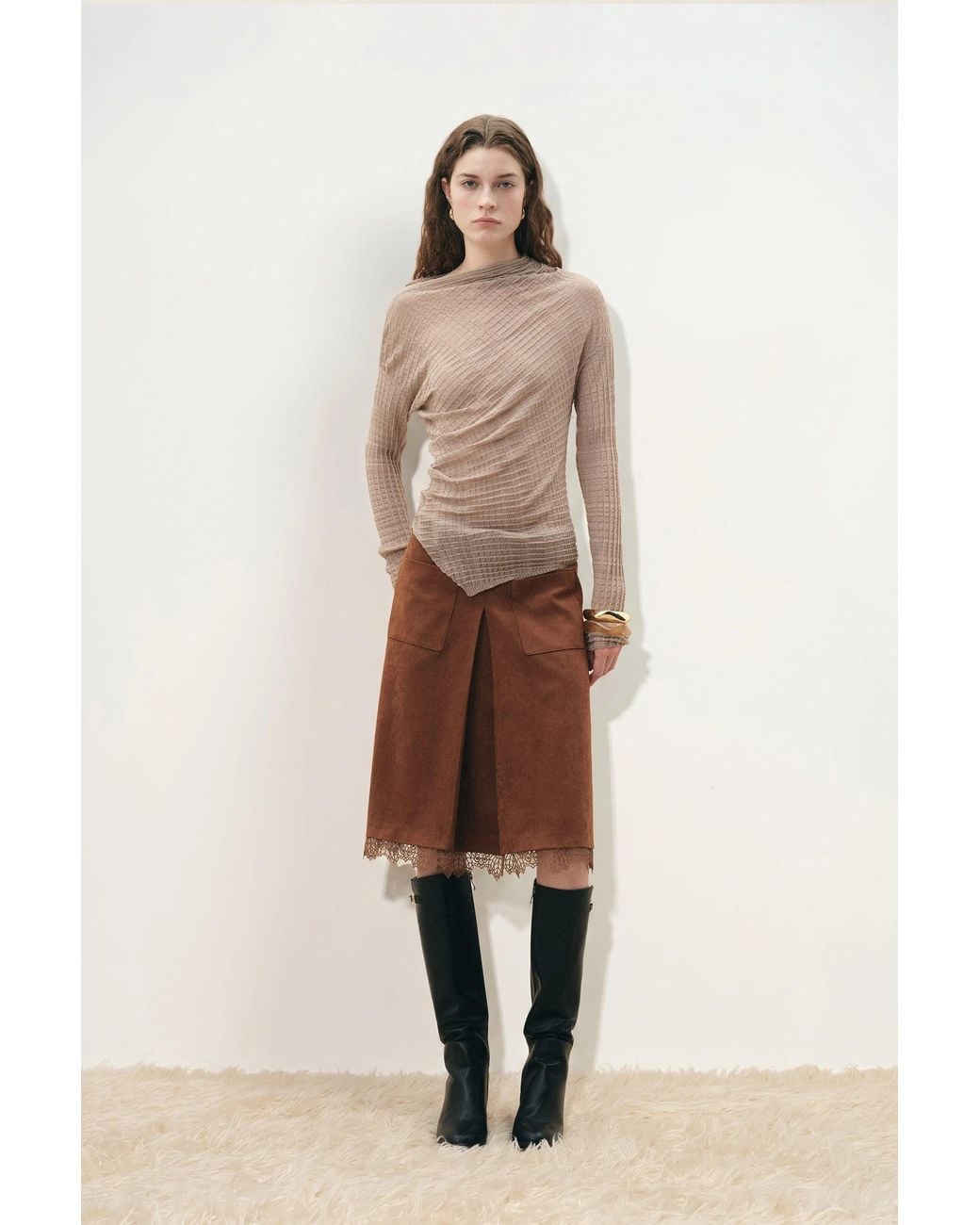 Fabrique Natural Severine Runched Sheer Top