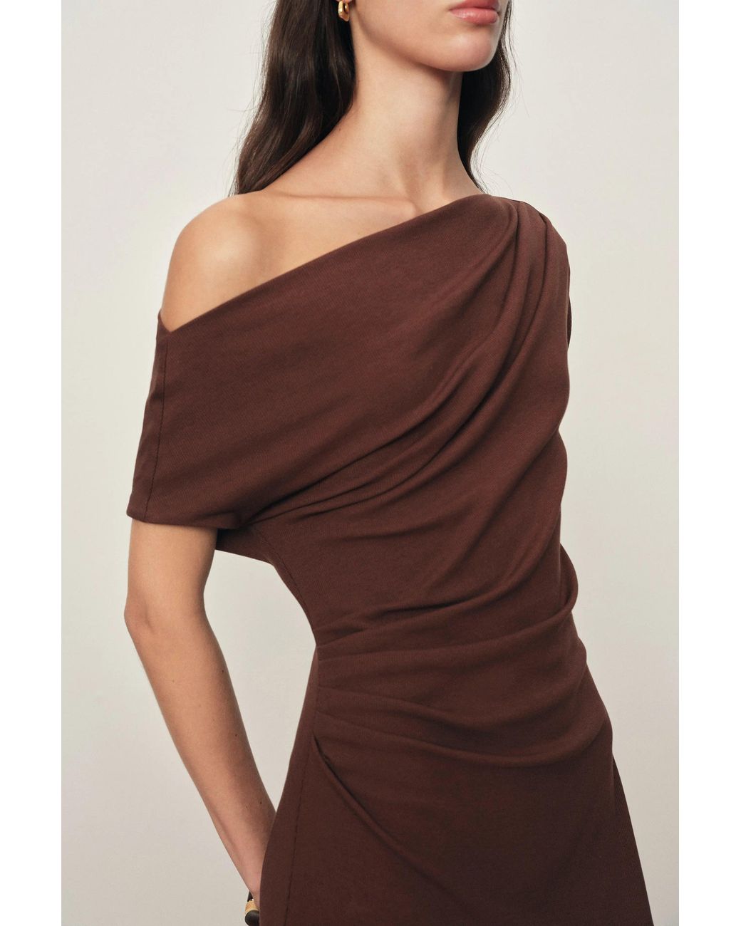 Fabrique Brown Hazel Asymmetric One Shoulder Dress