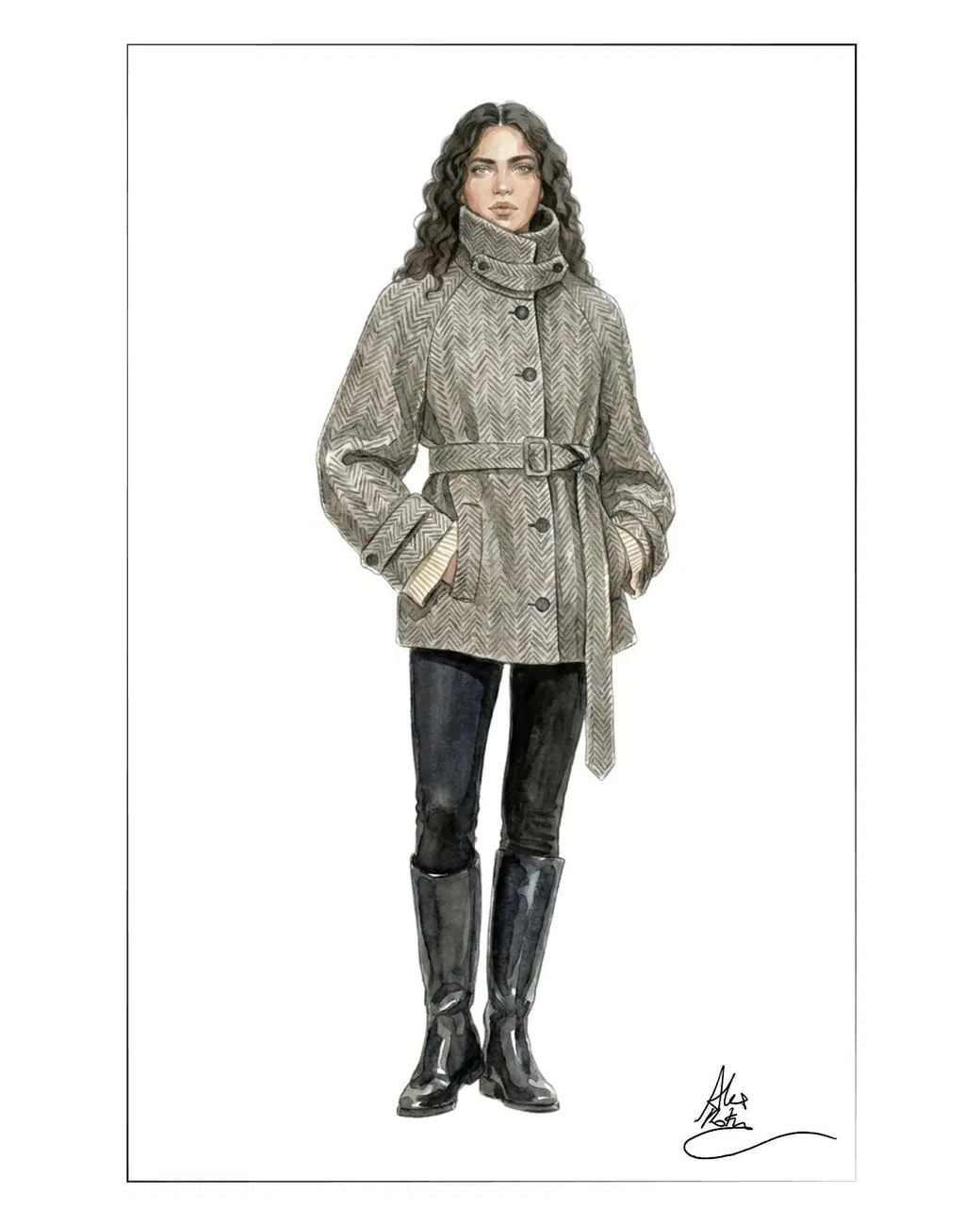 Fabrique Natural Eleanor Flecked Herringbone Cropped Coat