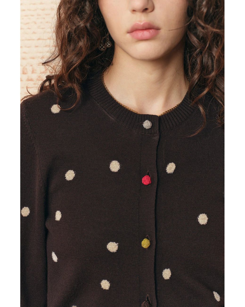Fabrique Blue Zoe Contrast Polka Dot Cardigan