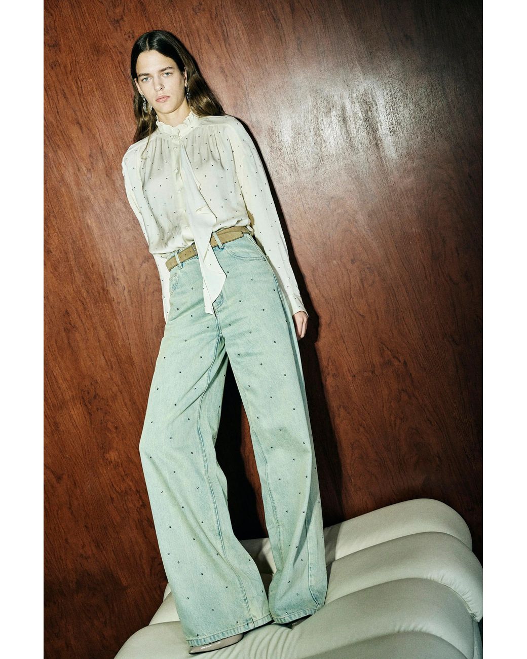Fabrique Green Hadrian Studded Wide Leg Jeans