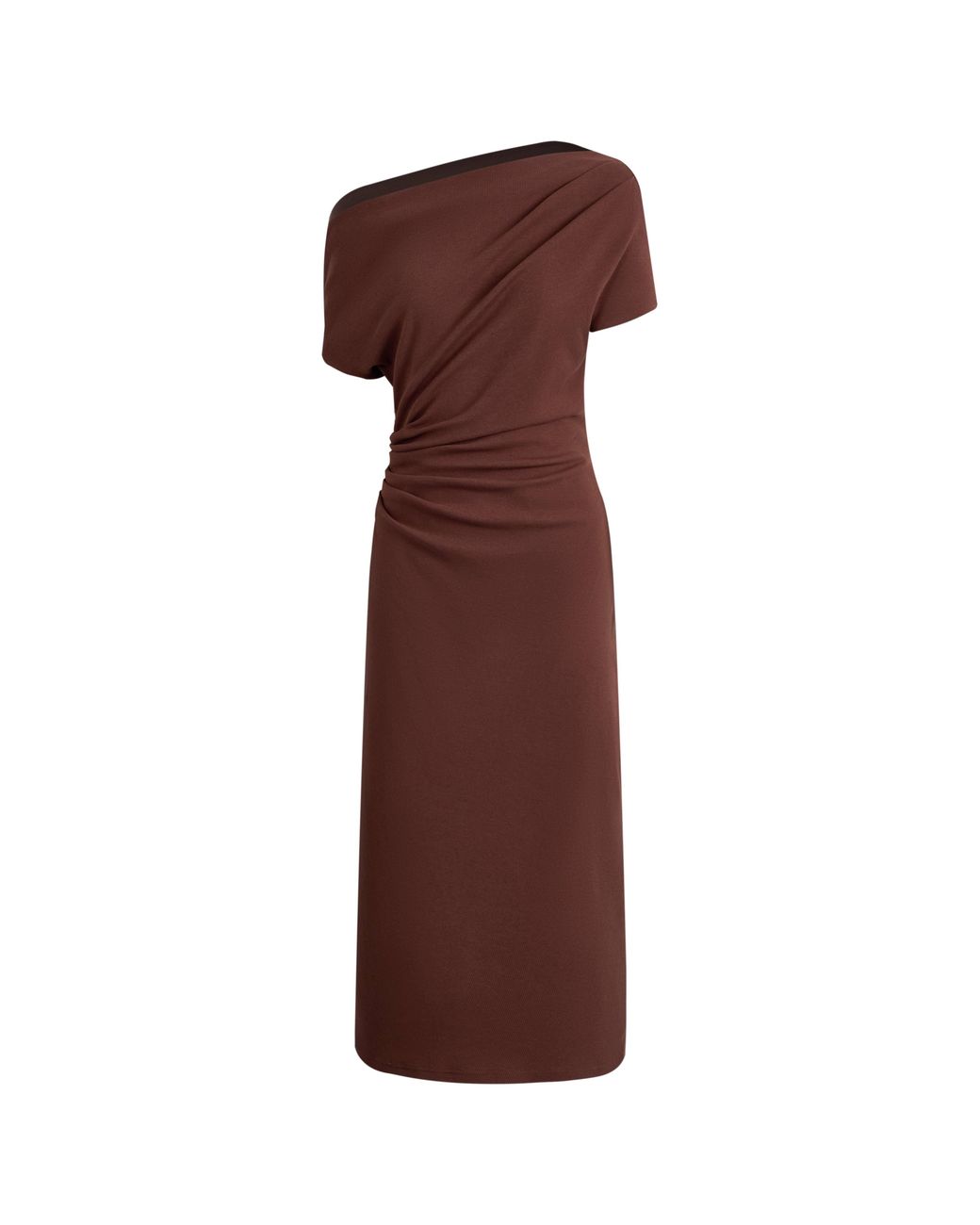 Fabrique Brown Hazel Asymmetric One Shoulder Dress
