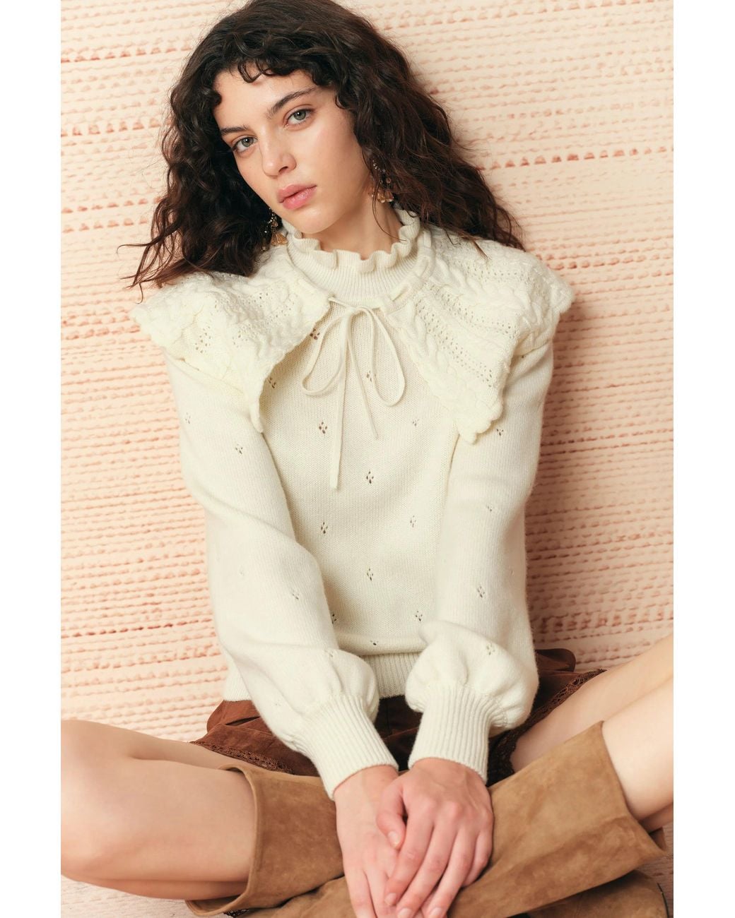 Fabrique Natural Agnes Crochet Textured Sweater