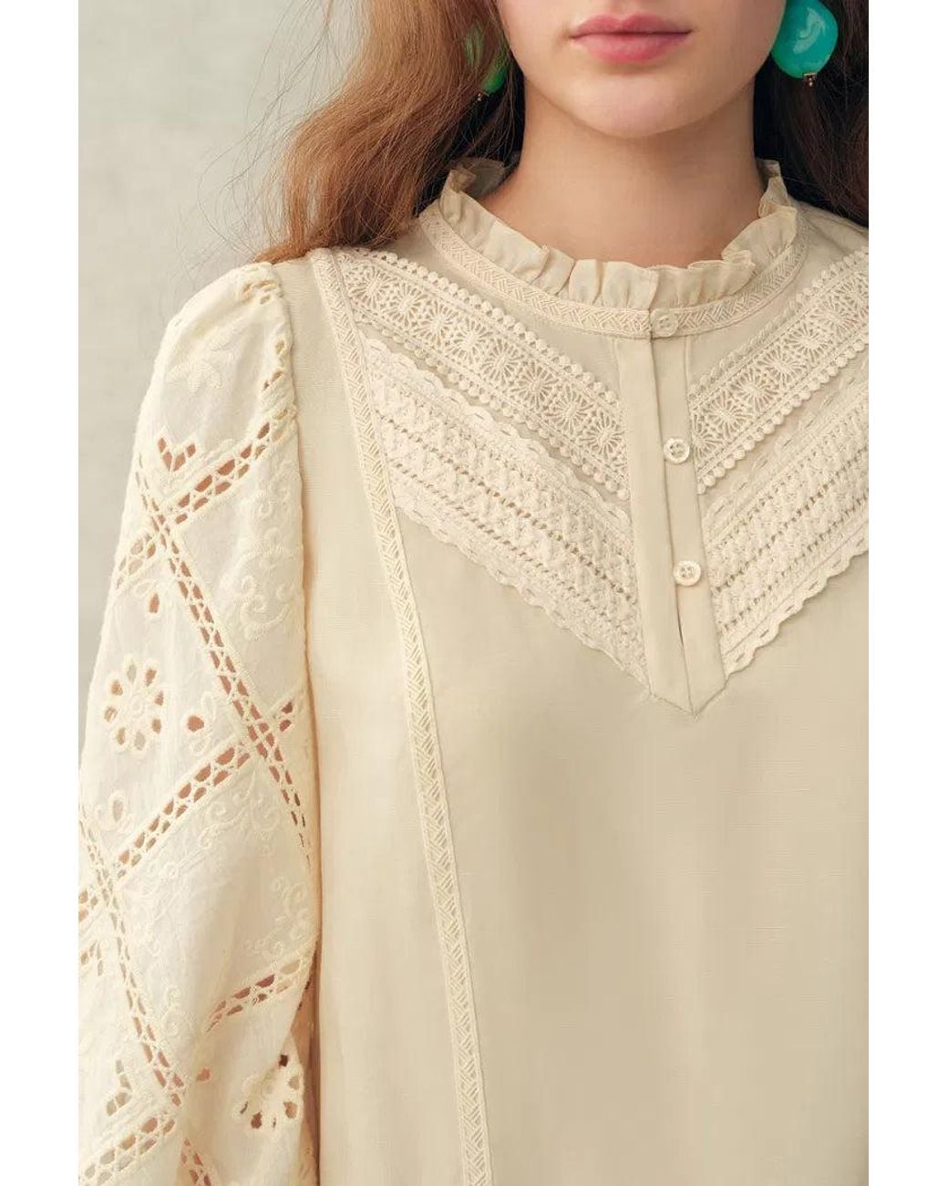 Fabrique Green Nina's Openwork Embroidery Blouse